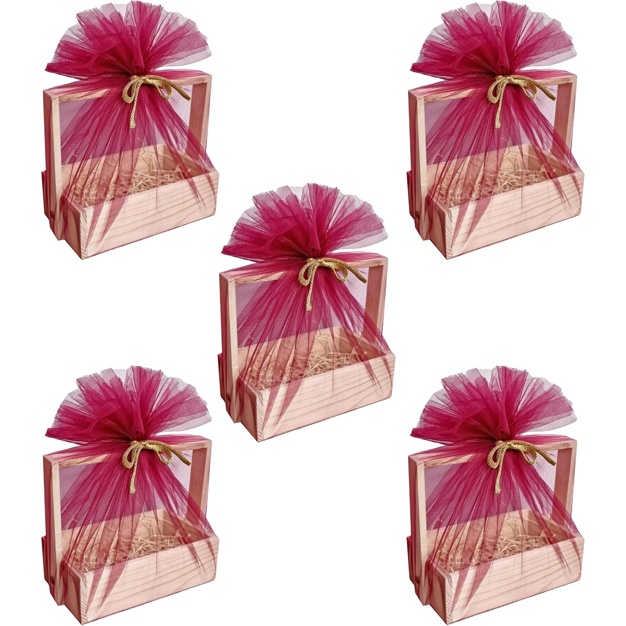 SIRI DECORE Wooden Basket Hamper For Gift Decoration Empty House Hold Decorations Pine Wood Gifting Basket|Fancy Handmade Basket Ideal For Gifting (Square Basket) Box 8X5X2.5 Inch, 550 Gm Pack Of 5