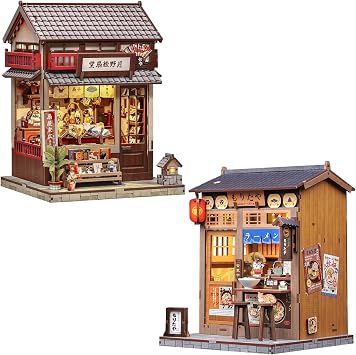 Book Nook Kit, DIY Miniature House Kits for Adult and Teens, Dollhouse Mini Booknook House Bookshelf Decor, DIY Craft Gifts for Family and Friends(Morita-Ya&Japanese Fan House)