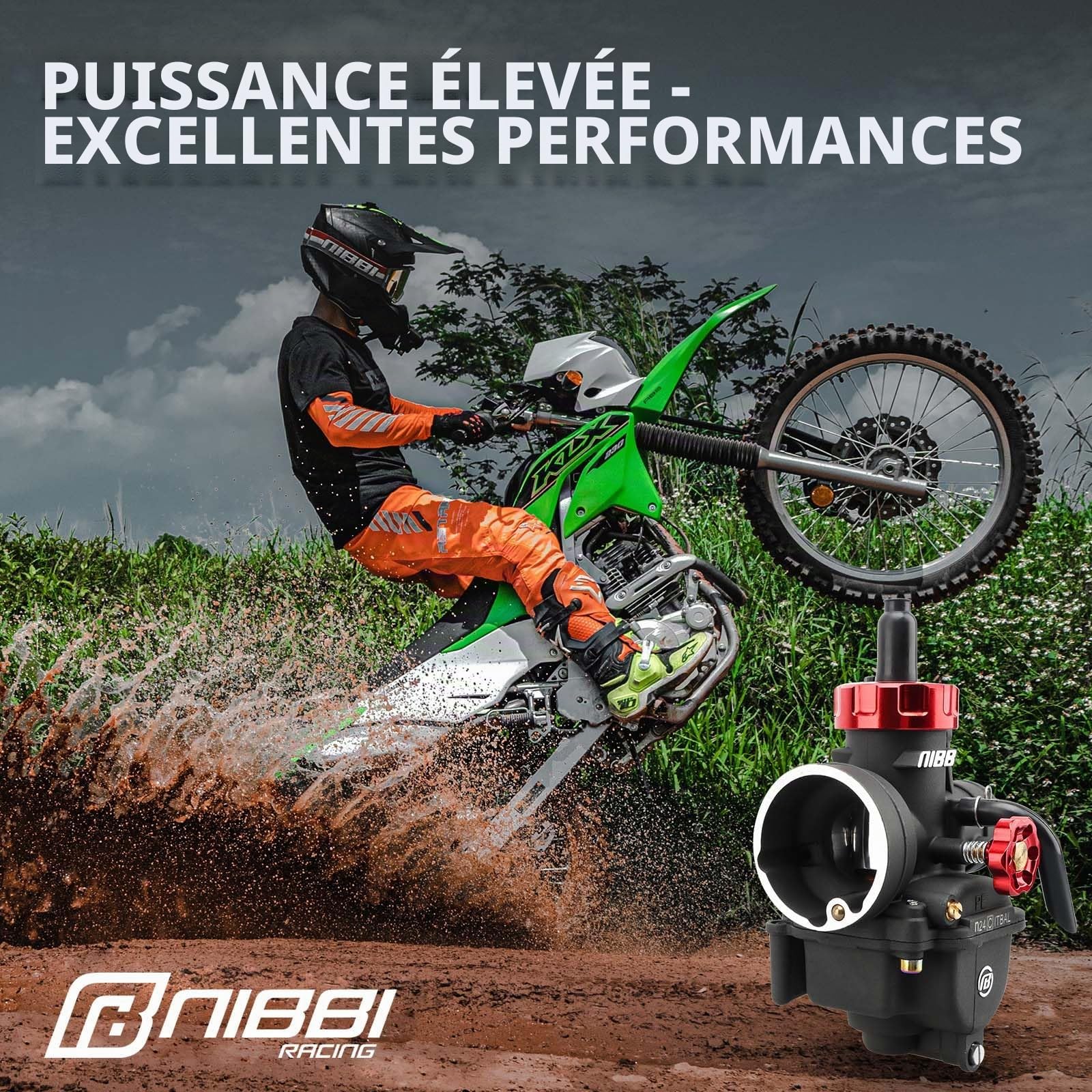 NIBBI Carburateur PE24mm 125-150cc Anodisé Pour Moteurs 4 Temps avec Jets pour Réglage Précis Remplacement Direct pour Moto Cross, Custom, Pit Bike