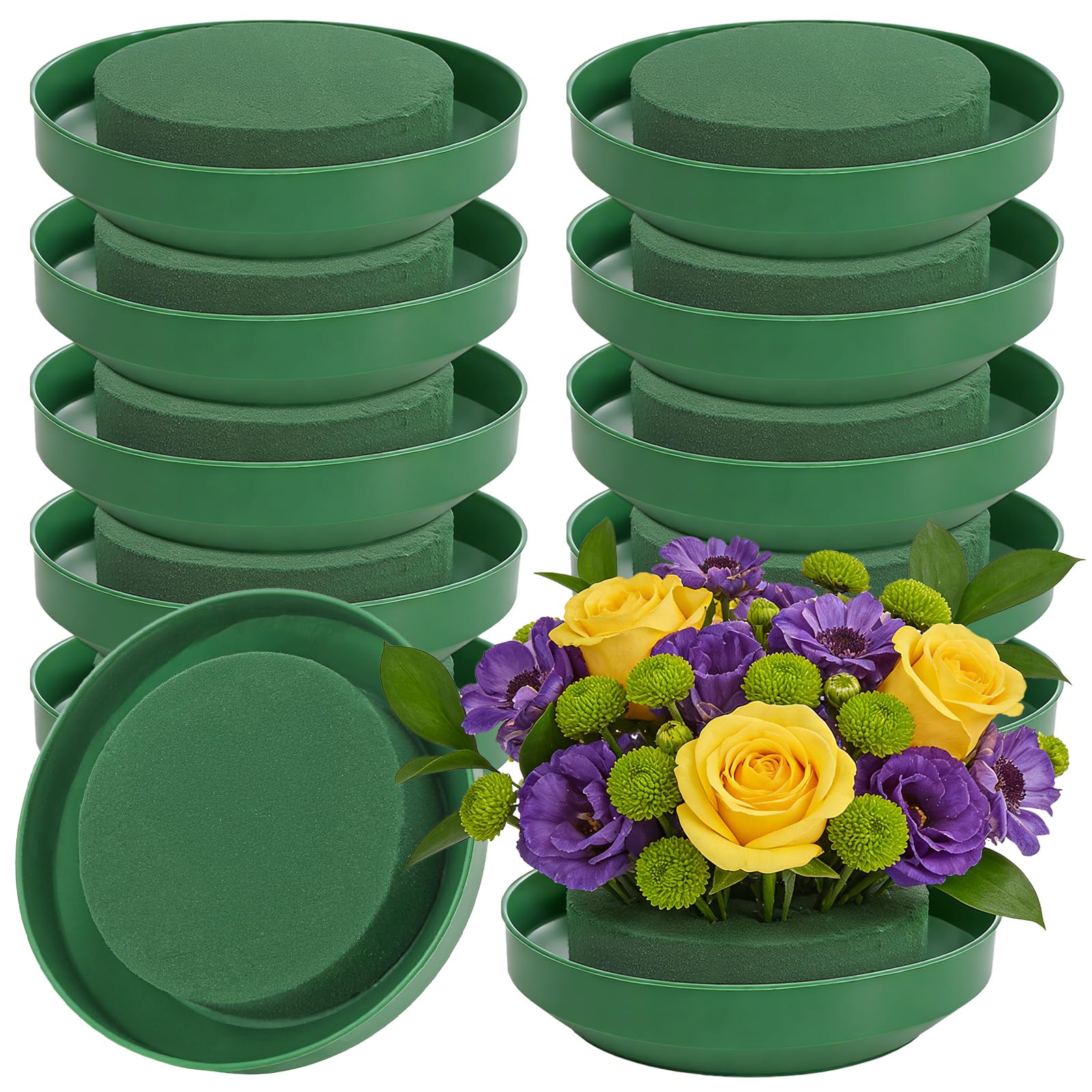 Dicunoy 12 Pack Flower Foam with Bowl, 6.5 Inch Round Wet Floral Blocks Bulk, DIY Arrangement Bowl Kit for Fresh Artificial Flower, Florist Plant Foam for Wedding Centerpiece Decor-image-24