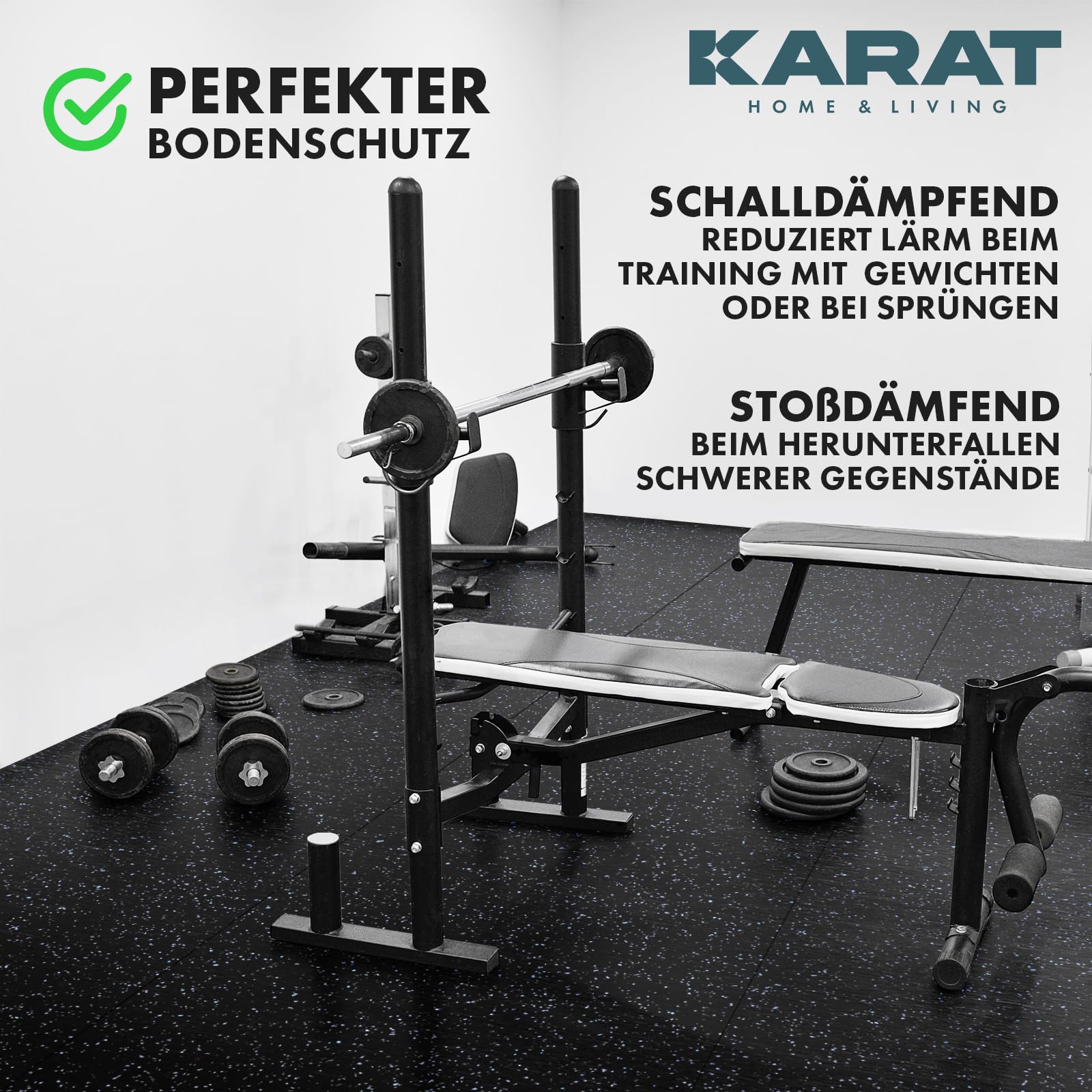 KARAT Tapis de protection de sol pour appareil de fitness - Tapis de course - Tapis de course - Tapis multifonction - Tapis d'entraînement - Tapis anti-vibrations insonorisant et amortissant les chocs
