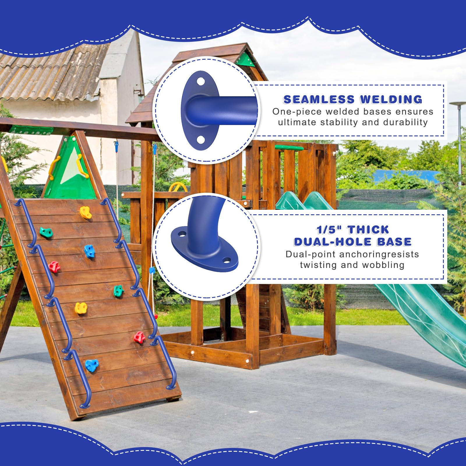 Dolibest Barra de agarre de metal para niños, 43 cm, pasamanos de escalera negra, 6 piezas para personas con discapacidad, barra de seguridad para interiores y exteriores, parque infantil, jardín