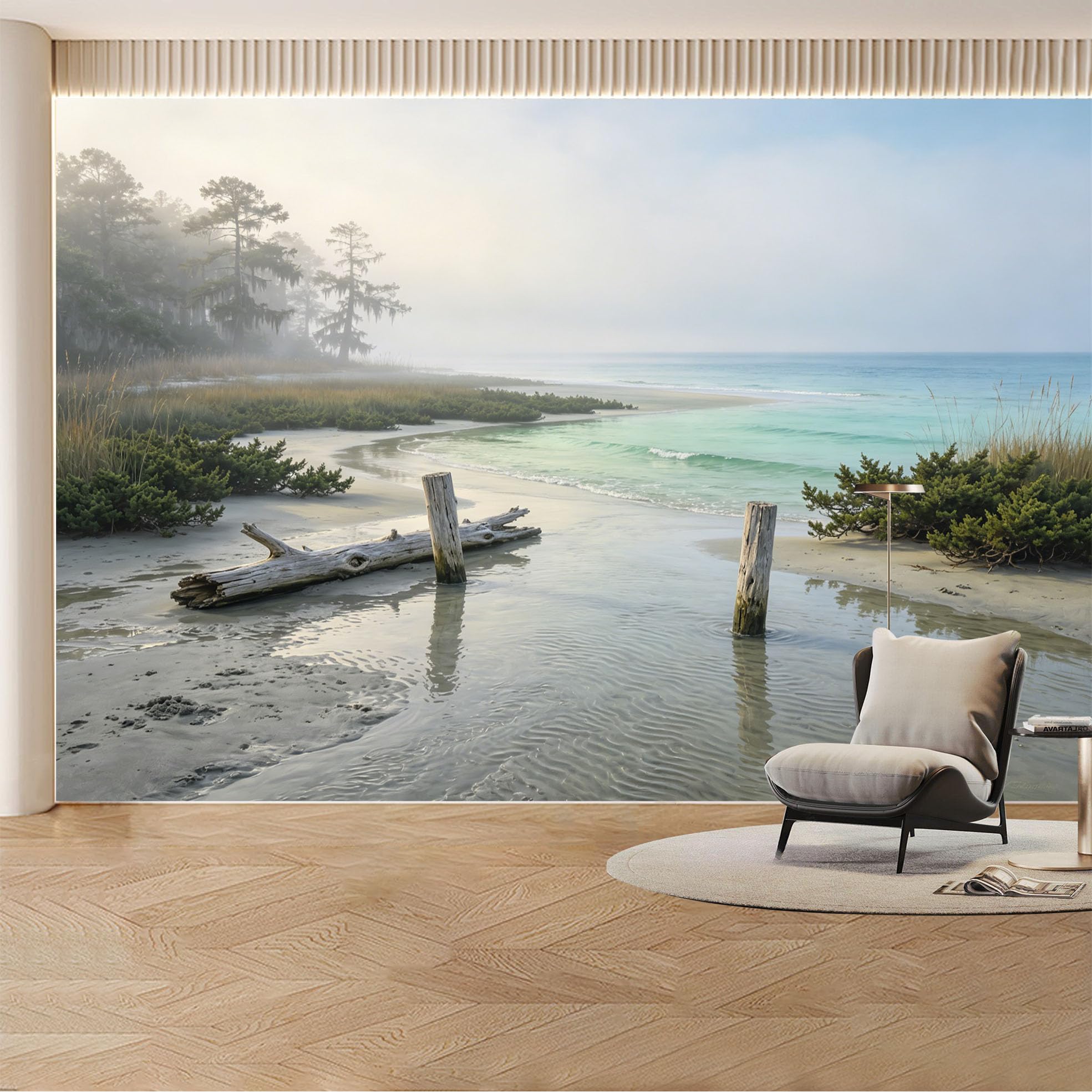 Custom Wall Mural Wallpaper Misty Ocean Beach， Landscape Nature Large Wall Art， Tropical Luxury Removable SelfAdhesive Large Photo for Living Room， Bedroom， Office