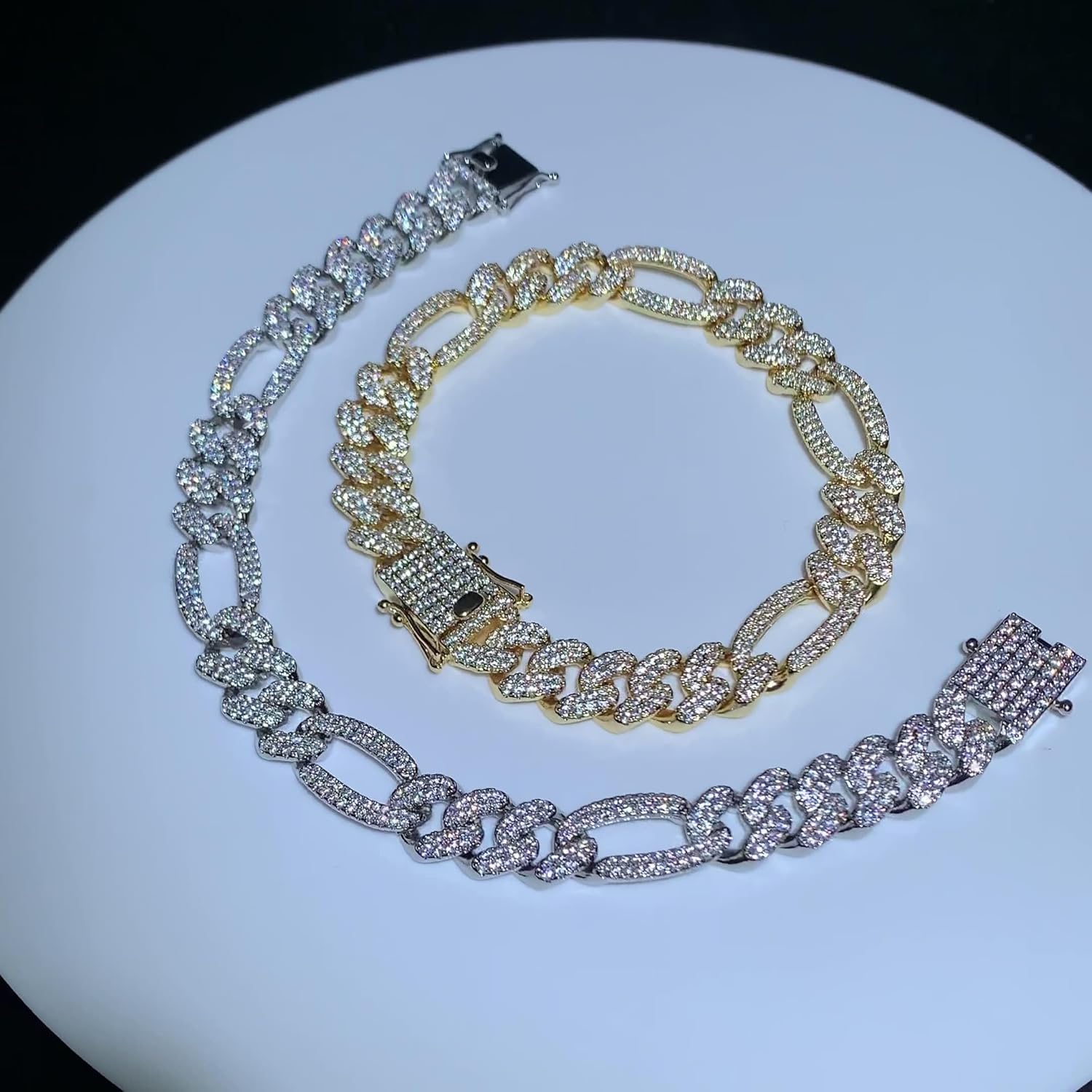 14K Gold Over 925 Silver 12mm Round Cuban Chain Bracelet, Pave Moissanite Bracelet, Hip Hop Style Men's Bracelet - Define Your Unique Style with the Dazzling Charm of Moissanite, Suitable for Holiday Celebrations,Father's Day Gift - Image 6