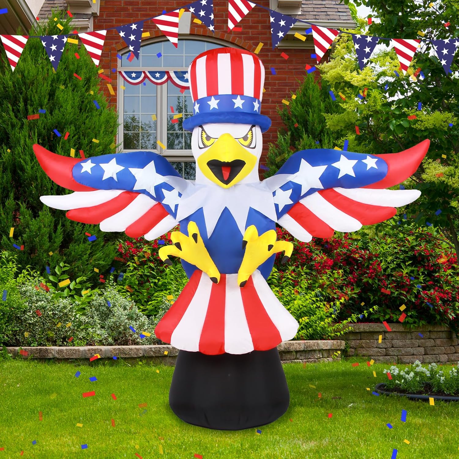 6 FT Patriotic Independence Day 4th of July Inflatables Eagle Outdoor Decoration, LED Lights Blow Up American Bald Eagle Decorations for Fourth of July Party Holiday Outdoor Indoor Yard Decor