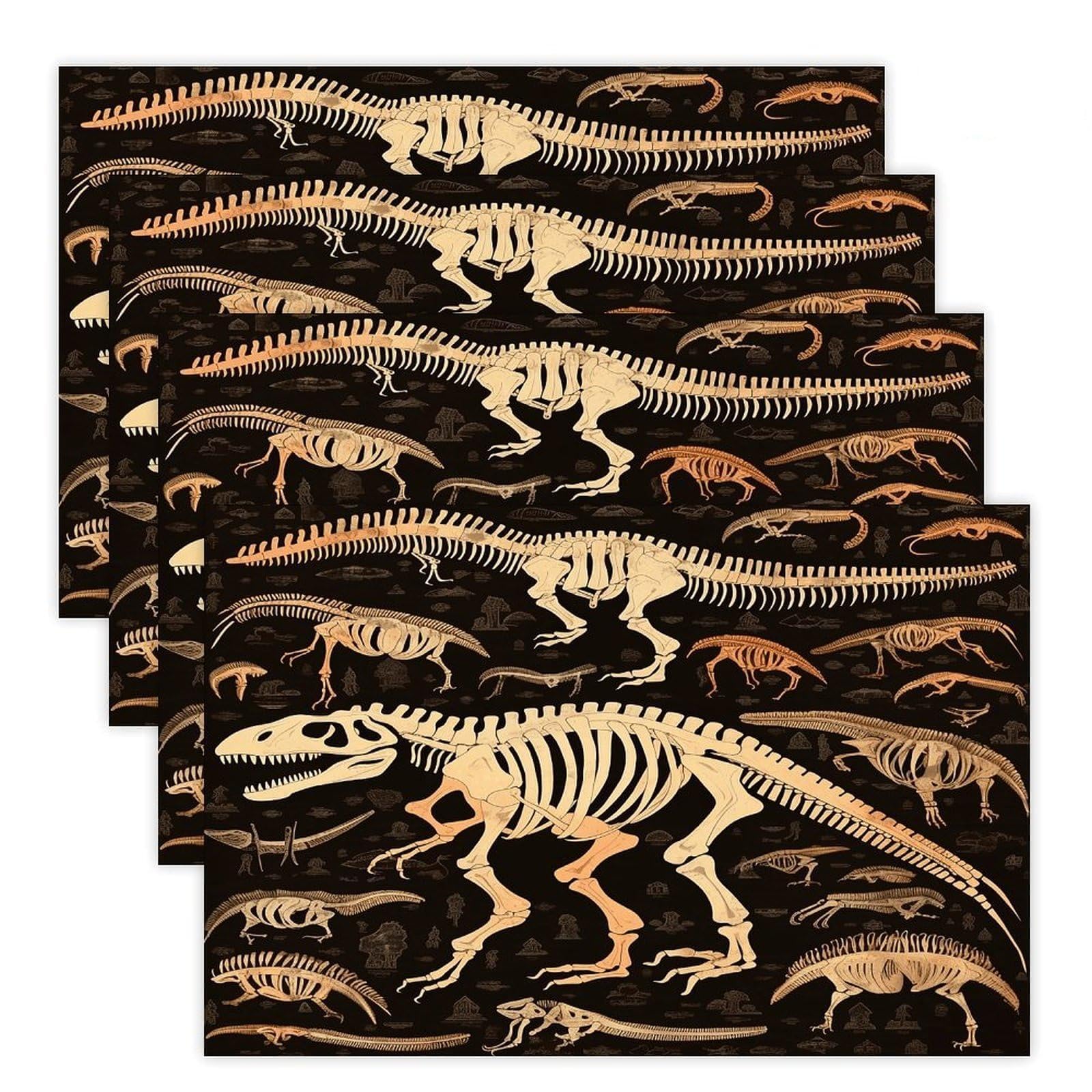 Dinosaur Skeleton Print Placemats Non-Slip Heat Resistant Table Mats Flax Washable Cloth Place Mats Easy to Clean Premium Placemat for Kitchen Dining Table Decor Party Outdoor