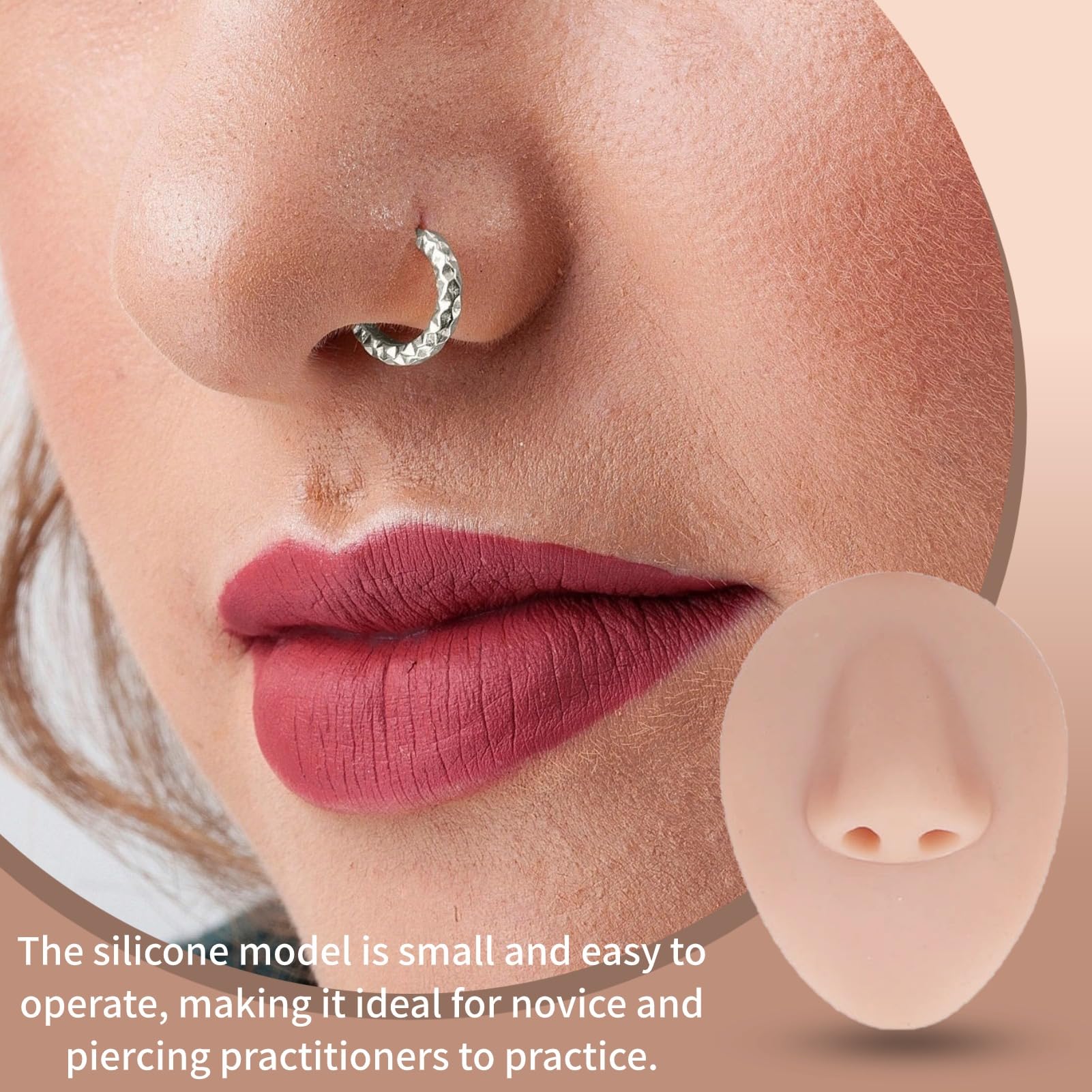 Silicone Piercing Model, 7PCS Body Part Displays Set 3D Flexible Simulation Tongue Mouth Nose Eye Navel Ear Model for Piercing Practice and Jewelry Display Teaching Tool (Medium Skin Color)