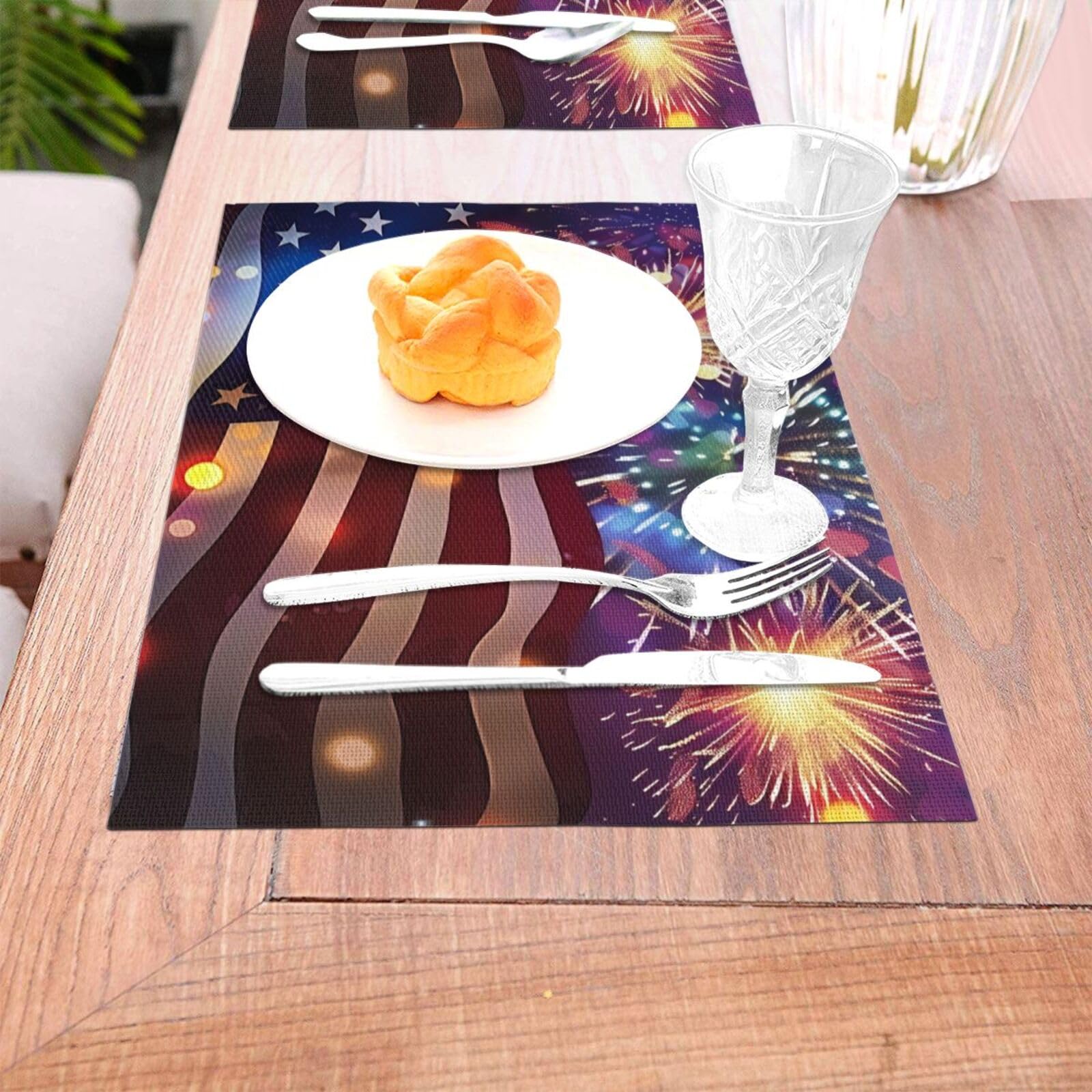 Patriotische Tischsets Zum 4. Juli – 6-teiliges Set Mit Sternen & Flaggen-Design Für Feiertagsdeko, Outdoor-Party Oder Täglichen Gebrauch