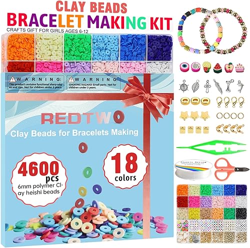 Vista 61 de Redtwo Kit de 23000 cuentas de arcilla para hacer pulseras de la amistad, 7 cajas de 144 colores, juego de cuentas Heishi de polímero plano