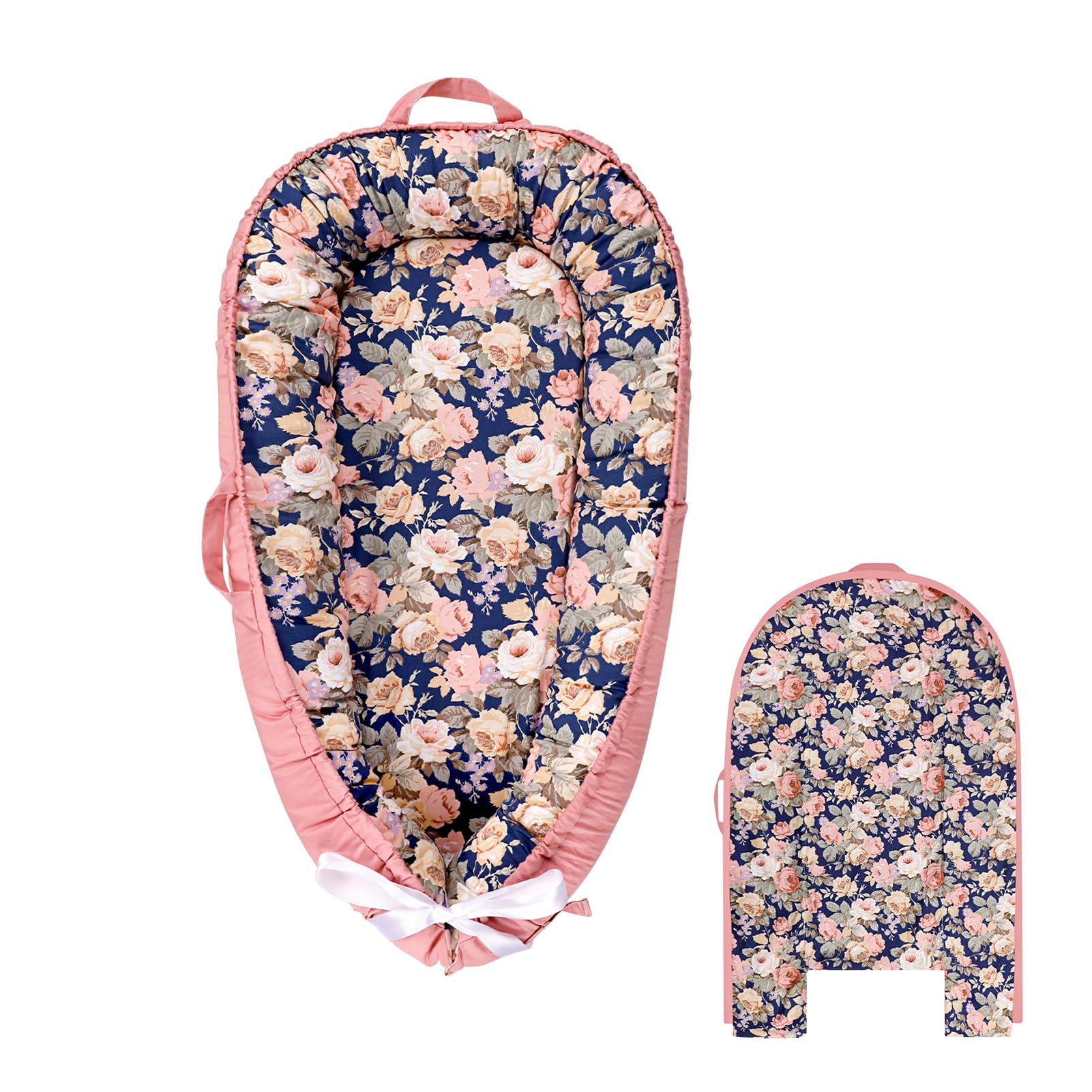 Hooyax Baby Lounger Cover, 100% Cotton Baby Nest Cover, Baby Lounger Replacement Cover,Reversible Newborn Lounger Cover for Boys Girls, Floral (Cover Only)