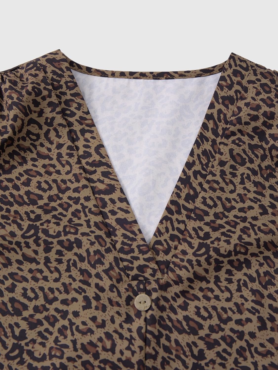 Women's Summer Leopard Print Button Down Blouses Vintage Ruffle Sleeve V Neck Dressy Casual Tops - Image 3