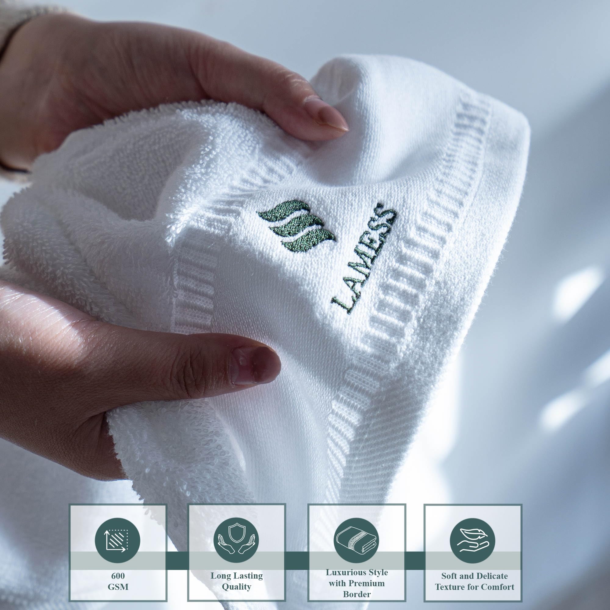 Lamess Premium 3 Piece Towel Set, 1 Bath Towel 1 Hand Towel 1 Washcloth, 100% Cotton White Towel Set Soft Quick Dry Highly Absorbent