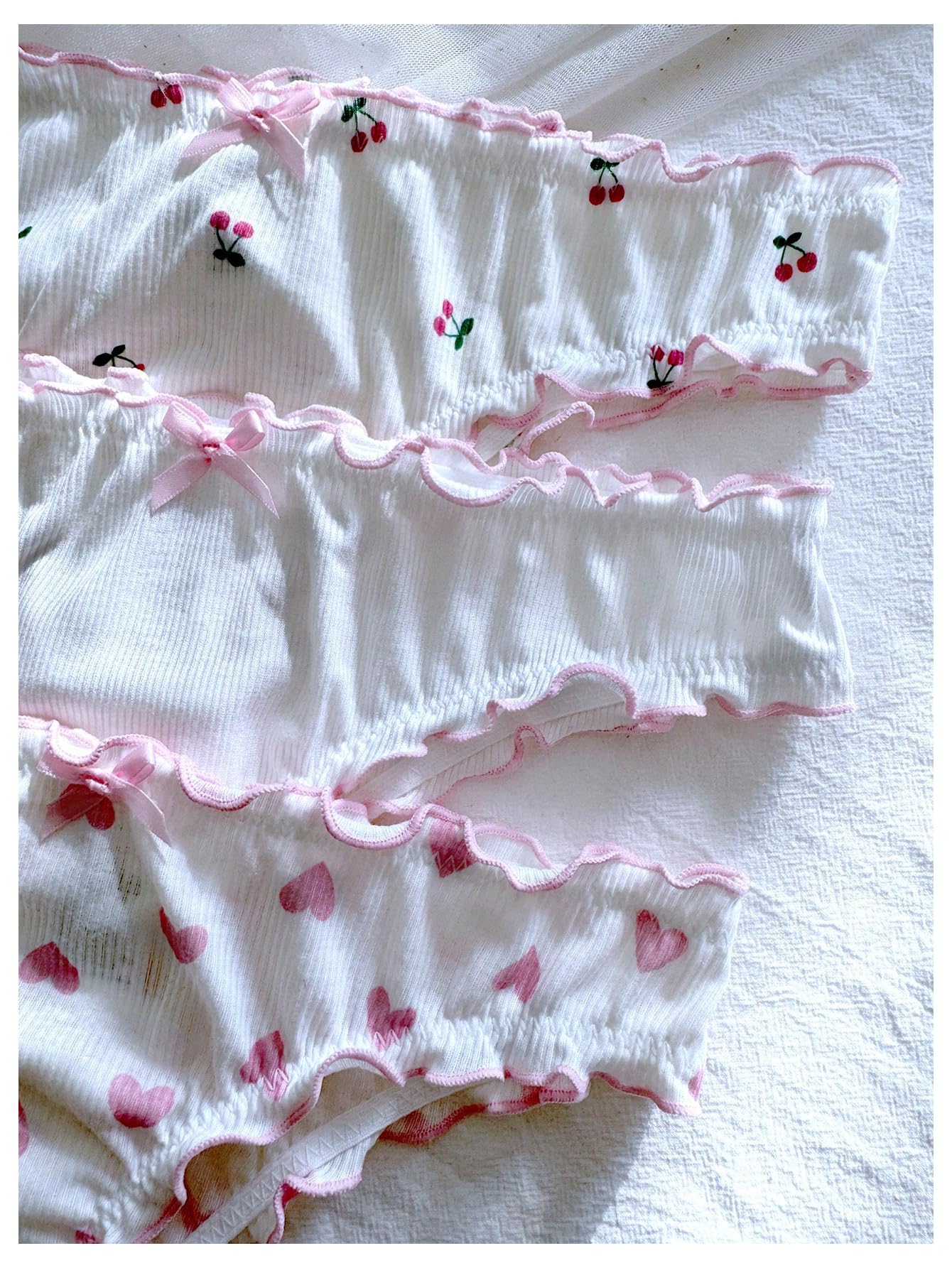 SHENHE Women's 3 Packs Frilly Panties Vintage Style Heart Print Mid Rise Ruffle Cute Panties Underwear