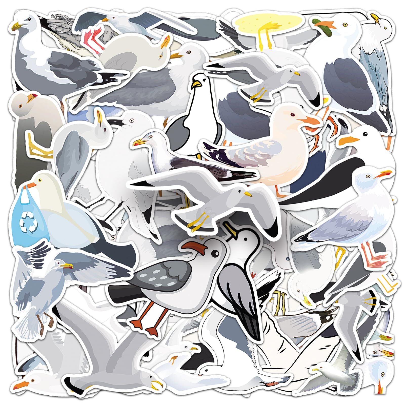 Thrcat Seagull Stickers 50 Pack Vinyl Laptop Stickers, Waterproof, Multicolor, Cartoon Style, All Ages