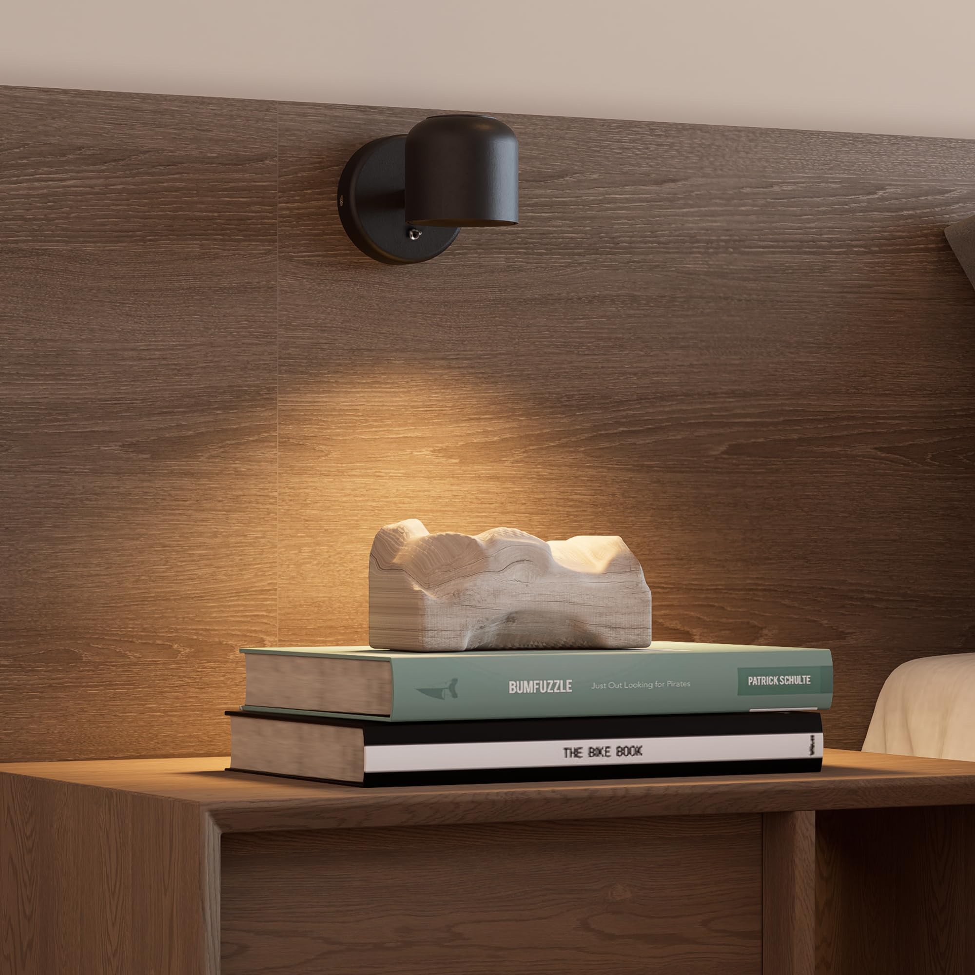 Aisilan LED Wandlampe Innen mit Schalter, Schwenkbar 350°/90° Wandleuchte Schwarz aus Aluminium, 3000K Warmweiß 7W, COB LED CRI97 ohne Flimmern, Wandstrahler für Schlafzimmer Flur