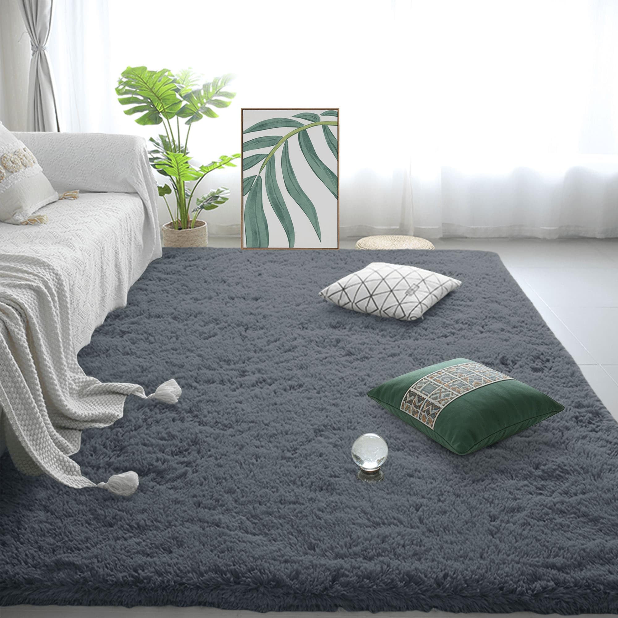 Tapis salon shaggy gris foncé 140x180 cm lavable et moderne