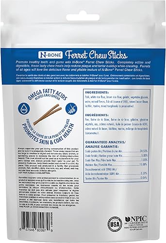 Miniatura 9 de N-Bone Palitos masticables para hurones sabor salmón, bolsa de 1.87 onzas