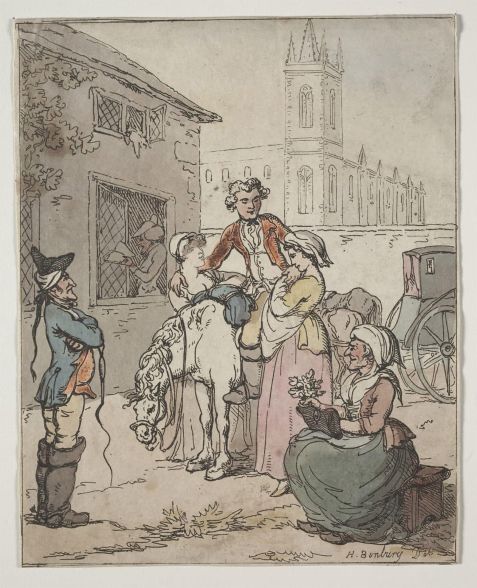 Serendipitp No Frame Aesthetic Poster Photo Wall Print Retro Picture Scene Outside An Inn By Henry William Bunbury Modern Wall Artwork For Home Decor 60X90cm