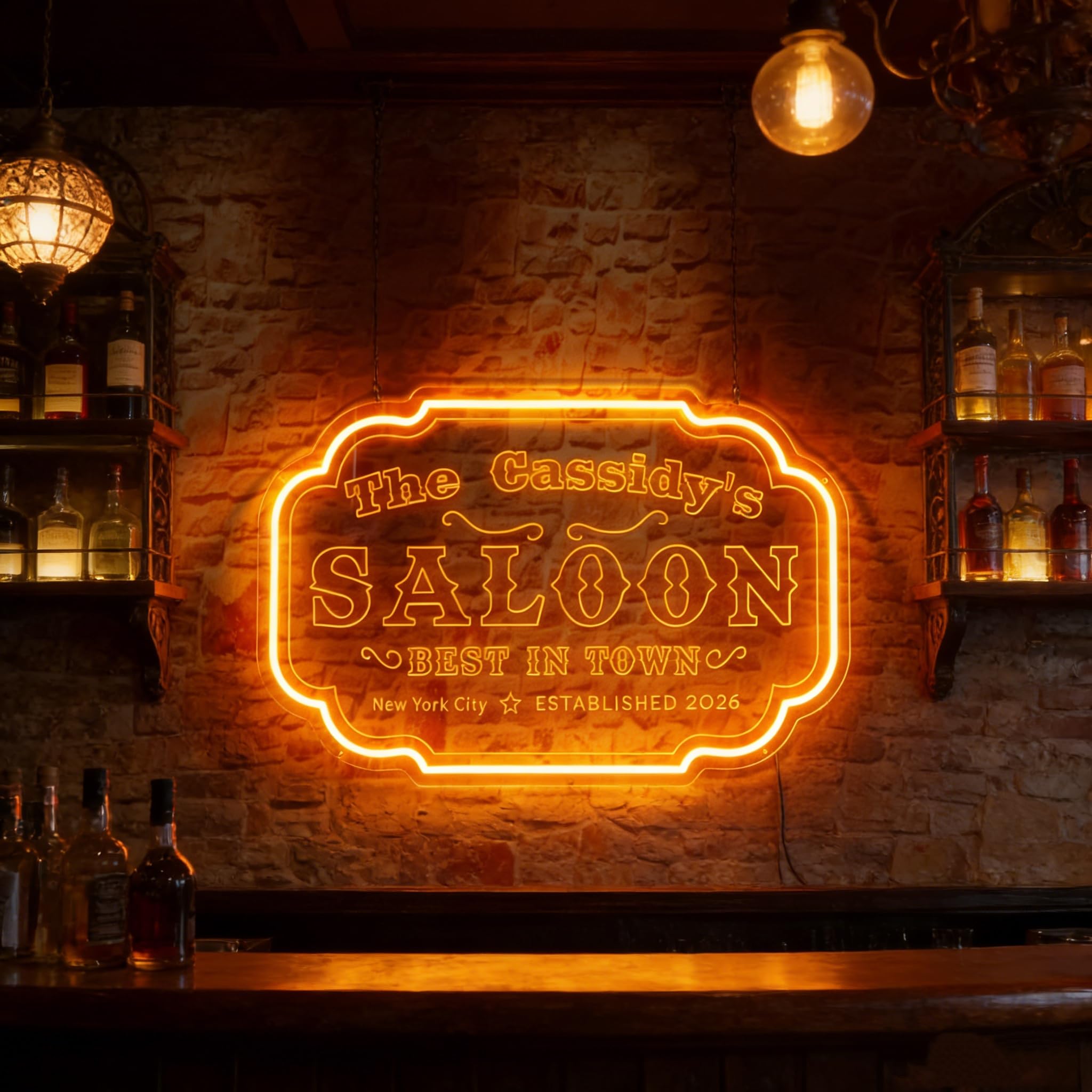 DAKABUKA Custom Saloon Neon Sign for Wall Decor Customizable Text City Personalized Western Bar Neon Light for Home Bar Cowboy Pub Decor Man Cave Decoration Gifts