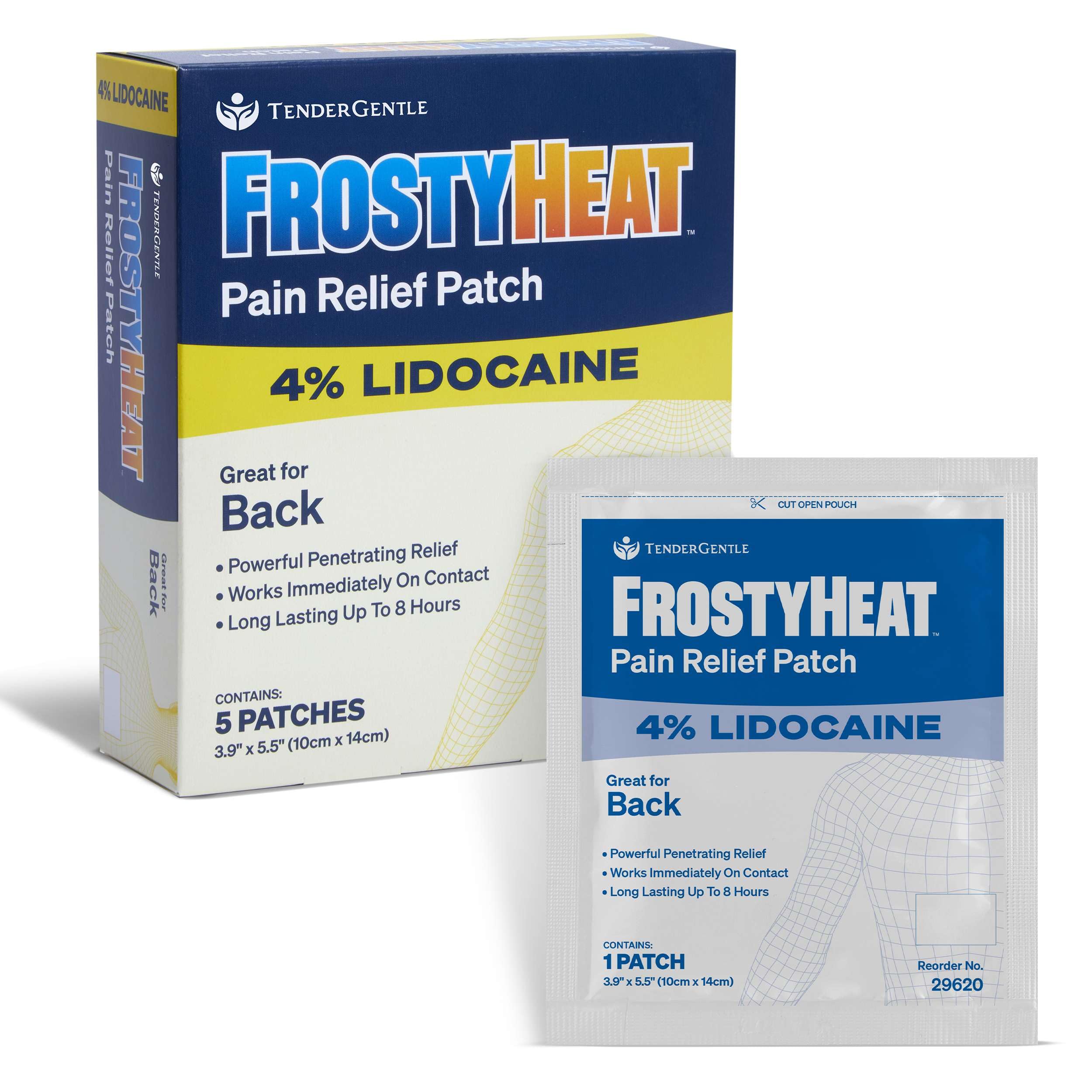 Four Percent Lidocaine Patches - 5 Back Pain Patches with 4% Lidocaine for Aches and Muscle and Joint Discomfort - 3.9" x 5.5" Good for Back and Shoulder