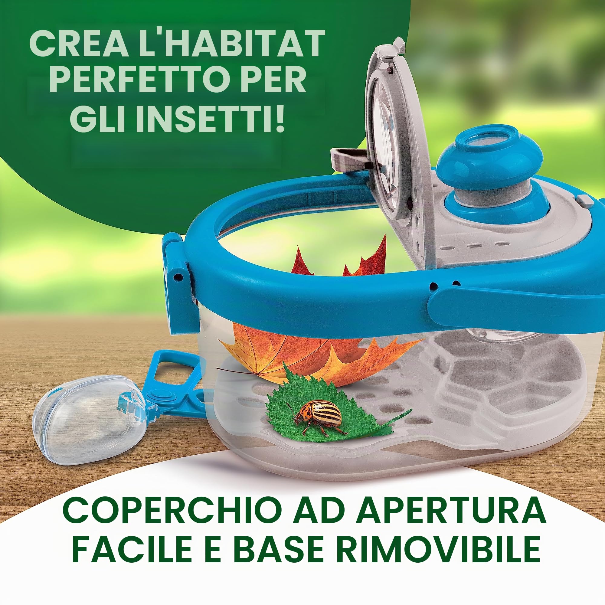 NATIONAL GEOGRAPHIC Kit Cattura Insetti per Bambini - Habitat Con Visualizzatore Ingrandito, Raccoglitore, Pinzette e Guida All'apprendimento - Giocattoli Educativi