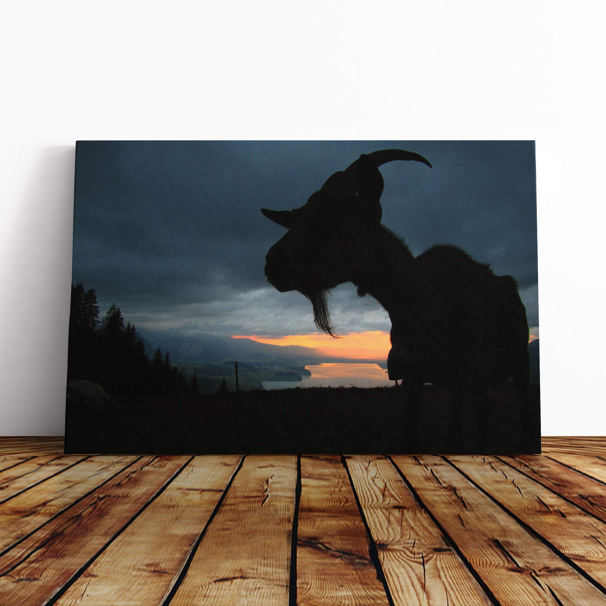 Goat Sunset Canvas Print | Gallery Wrapped 30mm Frame Wall Art | 30x20 inches | Ready to Hang | Modern Animals Picture | Living Room Bedroom Lounge Office