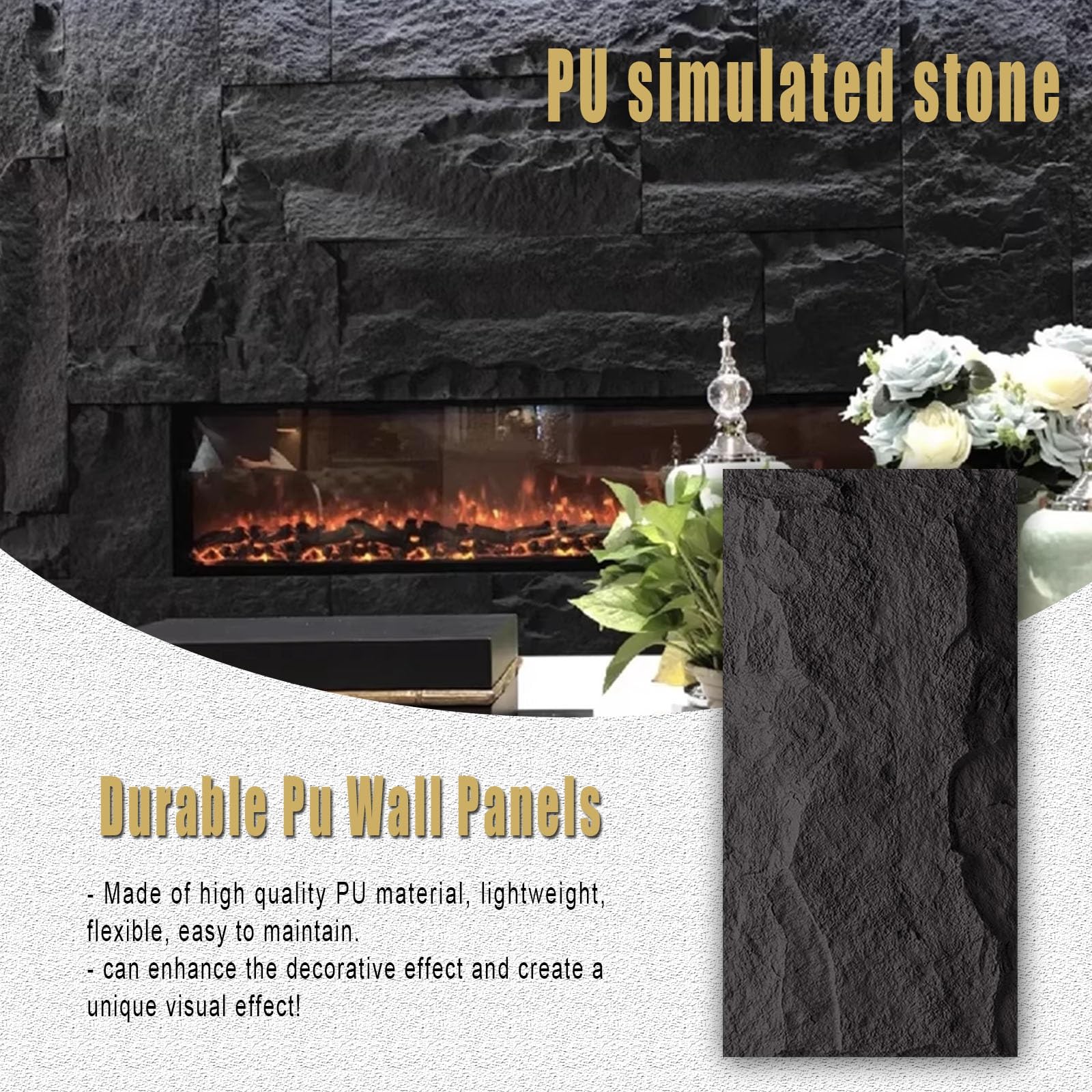 Paneles de pared de piedra sintética 3D, paneles decorativos de papel tapiz de ladrillo, revestimiento de revestimiento de aspecto de piedra sintética para decoración de pared interior (10 unidades, 3