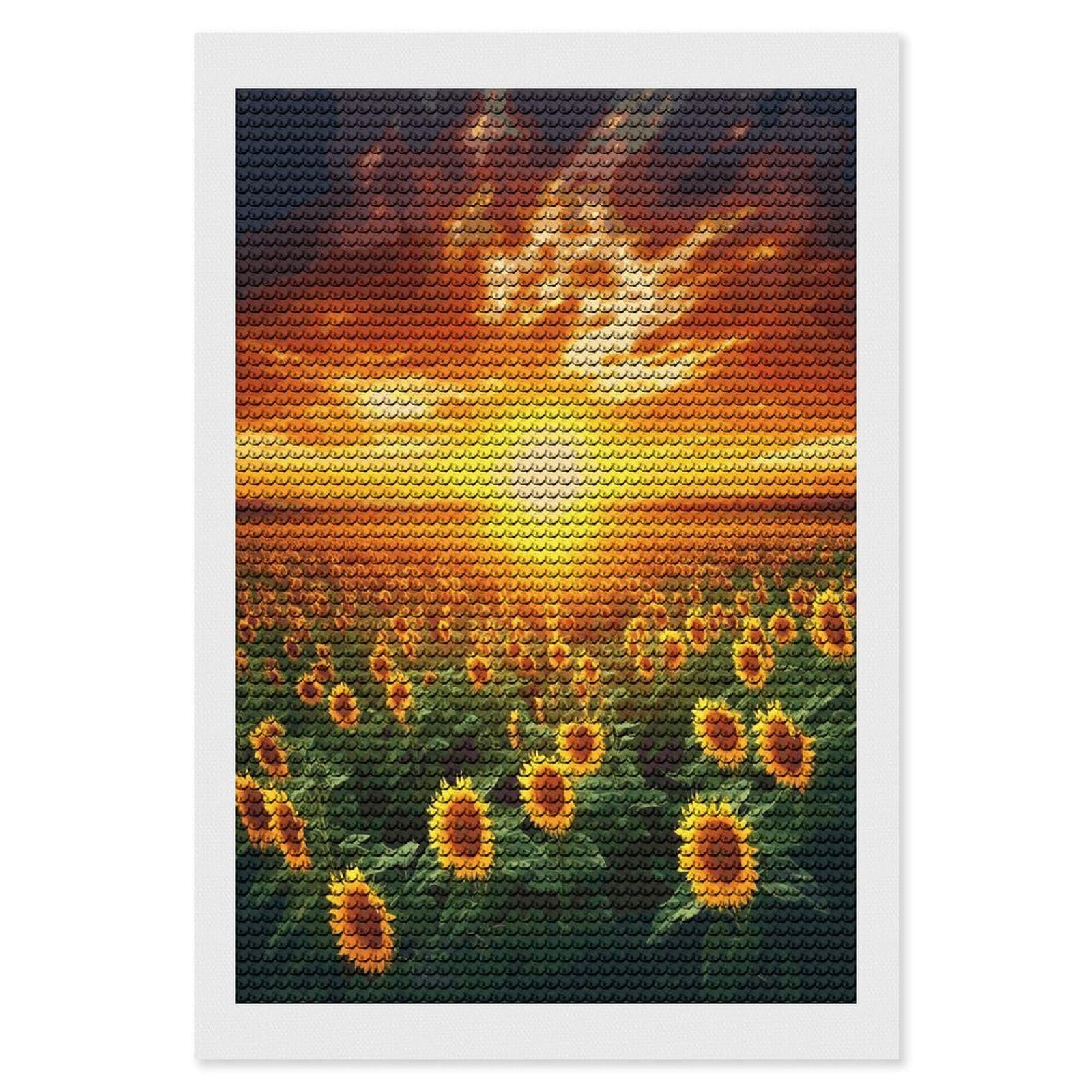 JTREHY Dreamlike Sunset of A Sunflower Field Diamond Art Kits Personalized DIY Round Diamond Painting Kits for Beginner Full Drill Diamonds Dots Paintings for Adults Gem Art Crafts Home Decor