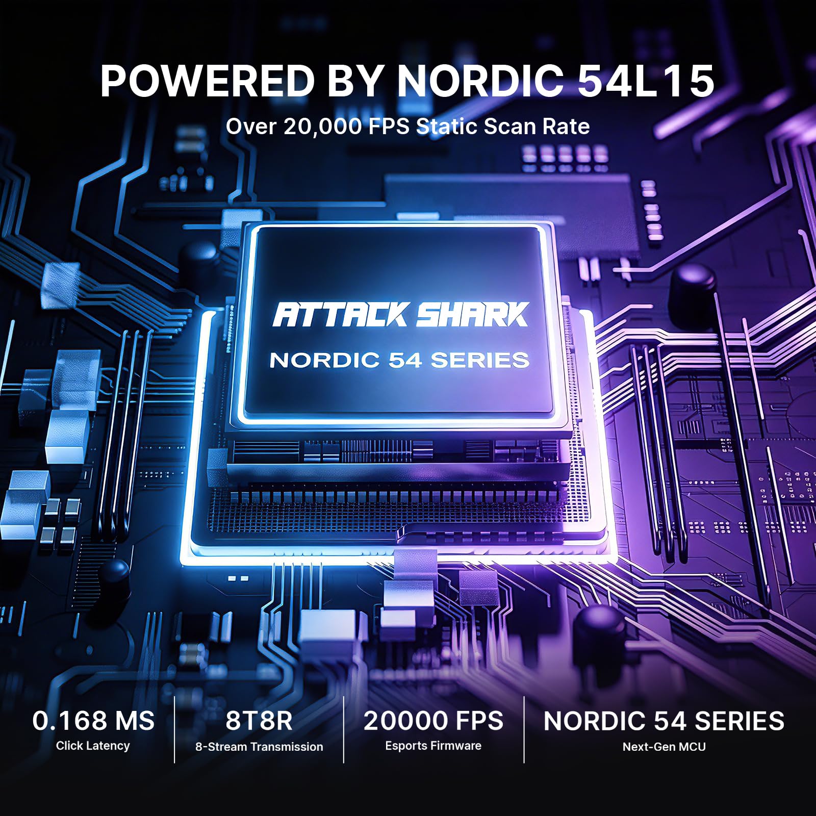 ATTACK SHARK RS3 ULTRA Mouse Gaming Senza Fili, Sensore PAW3955MAX, Chip Nordic 54L15, Fibra di Carbonio, 8K Hz Polling, 52K DPI, Ultra Leggero 63g, BT/2.4G/Cablato, per Pro Gamer, Nero