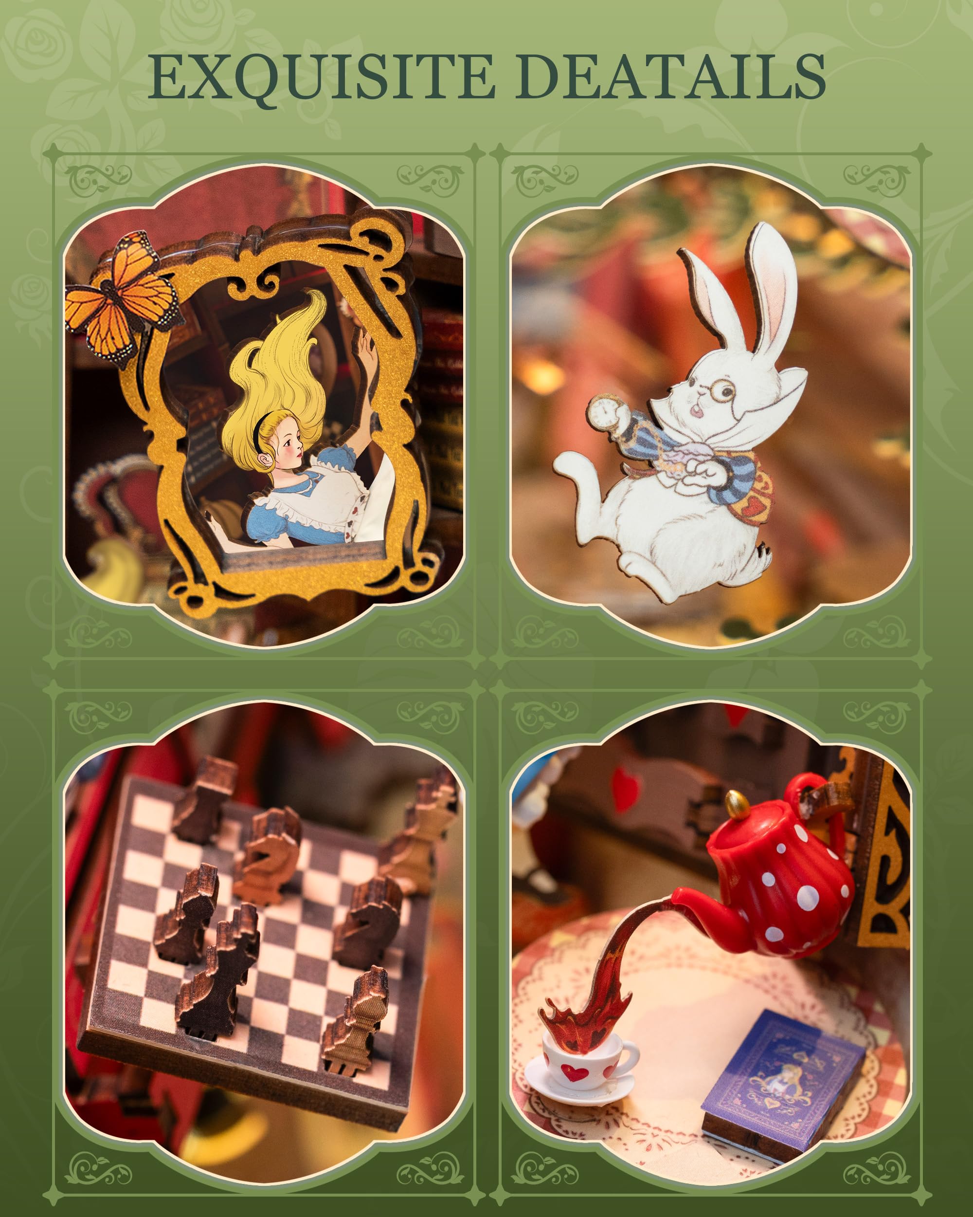 Rolife Fall into Wonder Book Nook Kit für Erwachsene mit Licht | 300-teiliges 3D-Puzzle, Zusammenbau ohne Klebstoff, Gartenhaus Buchstütze Basteln als Bücherregal-Dekoration Geschenkidee