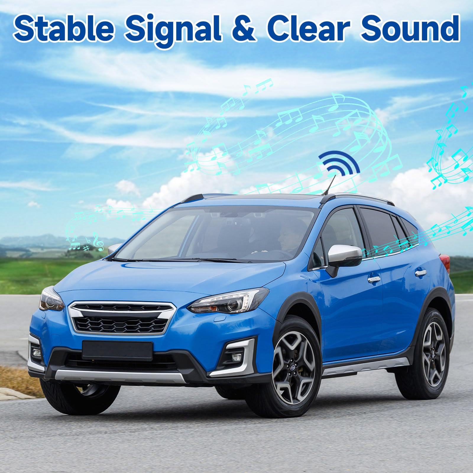 Eightwood Car Stereo FM AM Radio Antenna, Universal Roof Mount Amplified Antenna with 12V Power Wire DIN Plug Connector for Vehicle Car Truck SUV Radio Stereo Receiver Media Head Unit