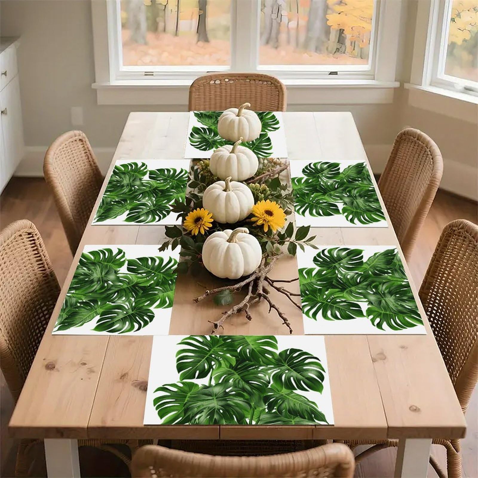Monstera Deliciosa Banana Palm Place Mat for Restaurant, Portable Table Mat for Kitchen, Anti-Slip Placemats for Home, Fashionable Place Mats for Wedding, Party, Hotels, Apartments 30x45cm*6