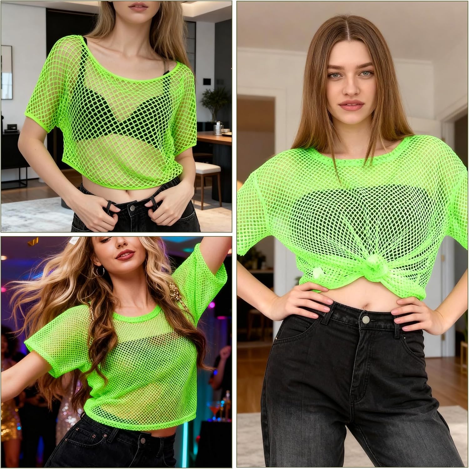 80s Neon Shirts for Women, Fishnet Neon Off Shoulder Top Women Casual 80s Costumes T Shirts, Suitable for Masquerade Disco Party - Image 7