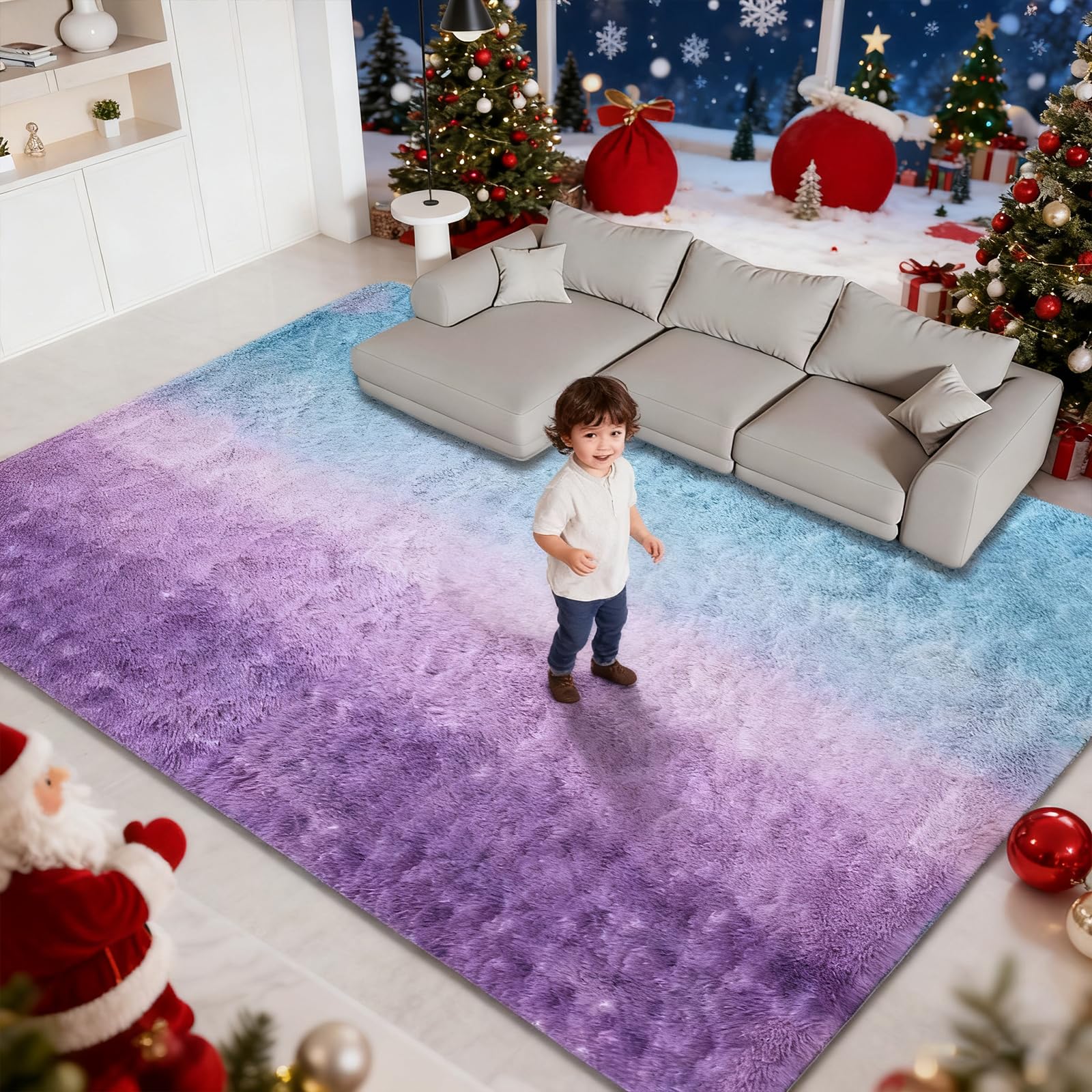 Tapis de salon shaggy premium 200 x 490 cm moelleux et durable