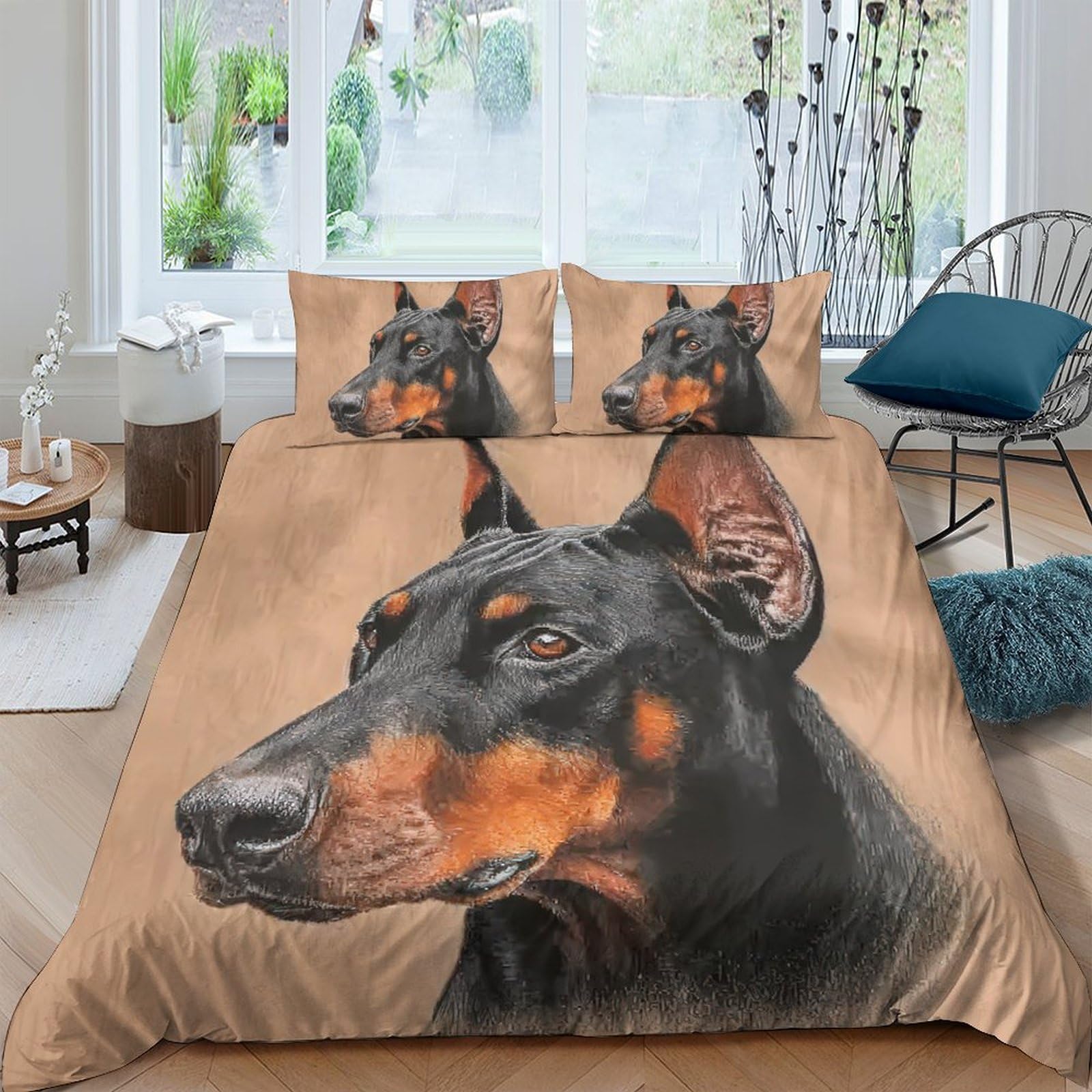 Ctjqhvkz Style-9 3D Printed Doberman Dog Fitted Sheet Microfiber Soft Brown Animal Pattern Mattress Cover For Bedroom Dorm Decor Single（135X200cm）