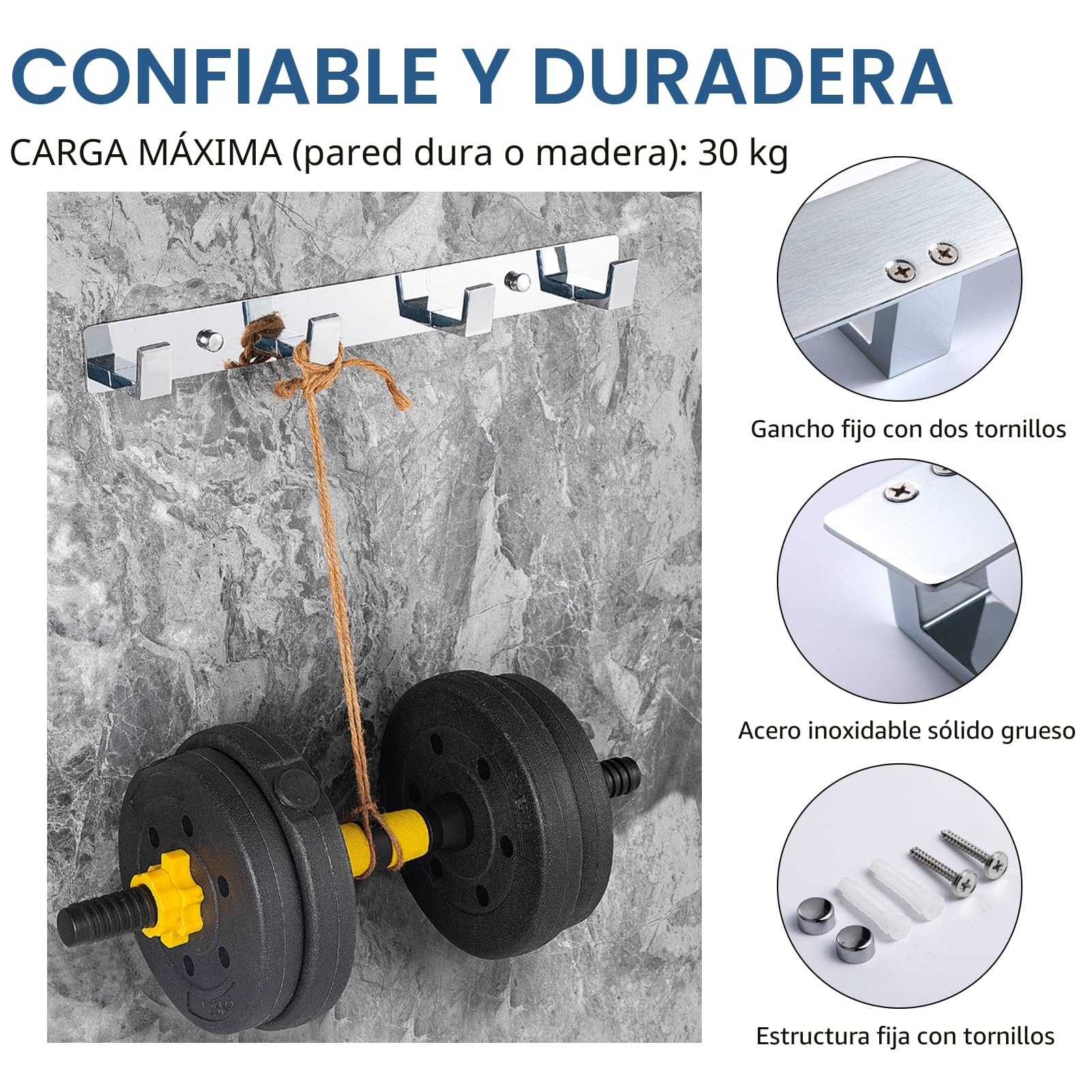 YUET Percheros Pared con 4 Ganchos, Acero Inoxidable, Ganchos Perchas de Montaje en Pared, Colgadores Toalleros de Gancho para Baño Cocina Albornoz Trapos Puerta Entrada, Cromado