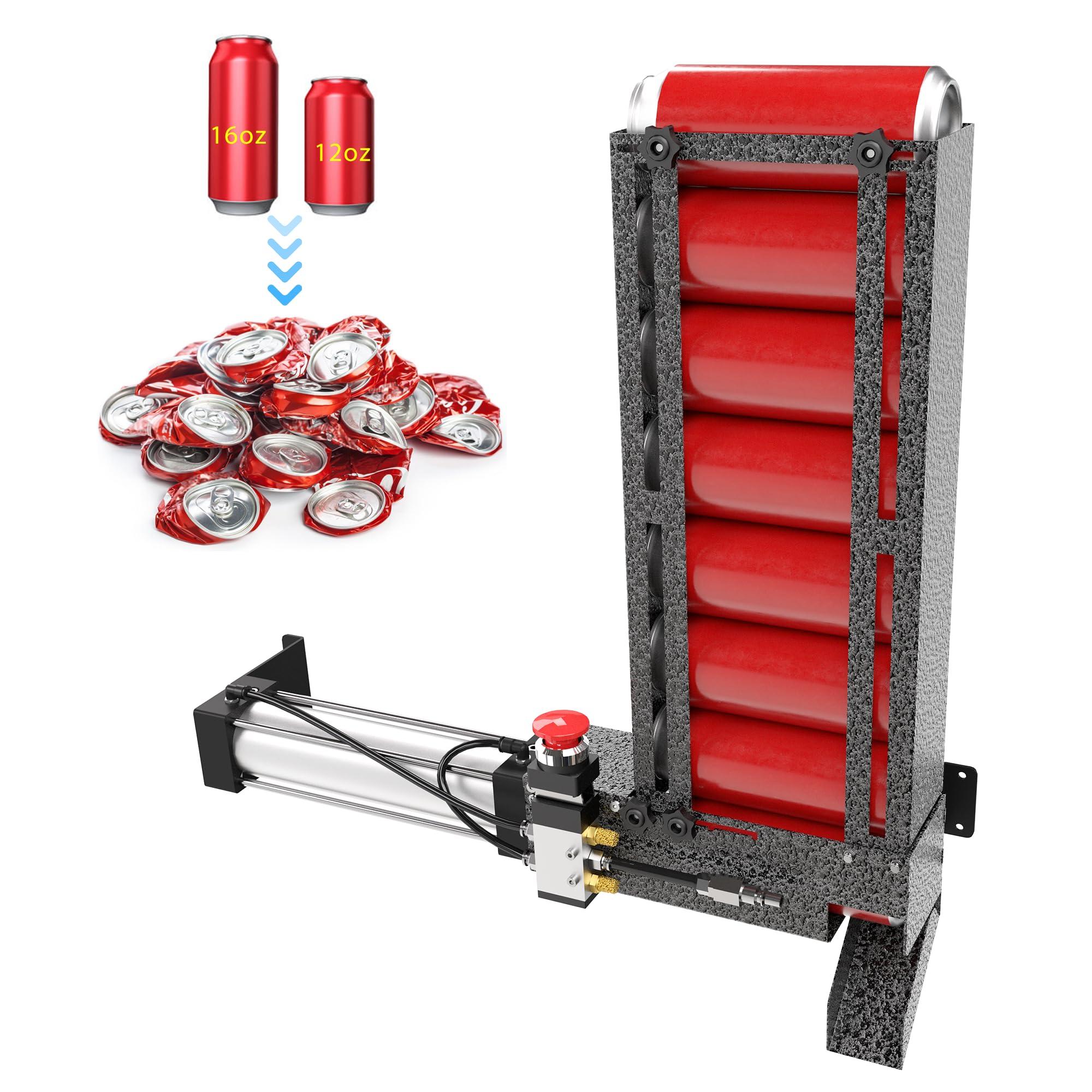 Newpo Pneumatic Can Crusher with Hopper,Air Powered Can Crusher for Recycling 12oz 16oz,Wall Mounted Soda Beer Can Smasher (Grey)