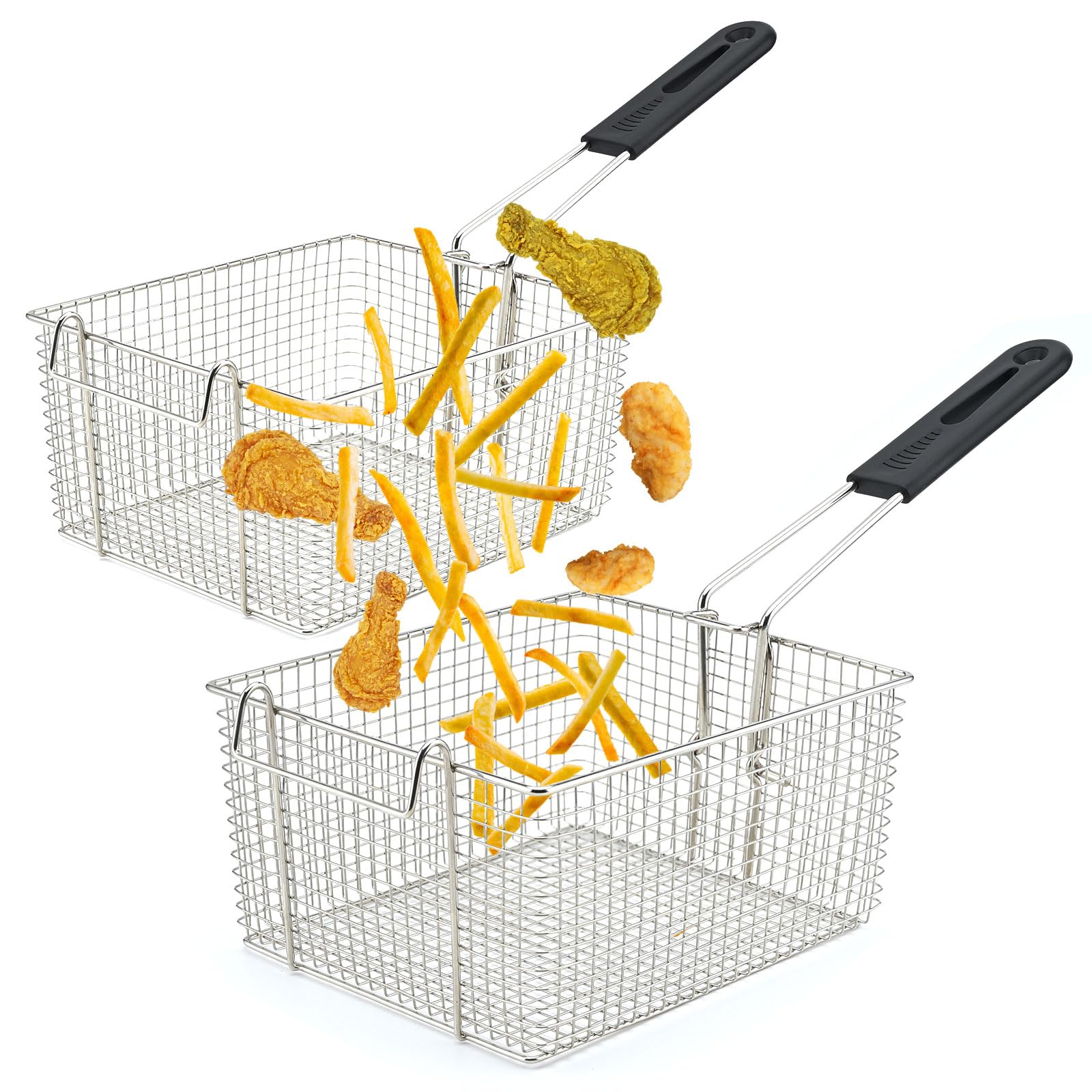 Photo 1 of Delizon Electric Fryer Basket for Frying Serving Food, with Rubber Handle Grip, 7.2" x 8.3" x 4.3" Heavy Duty Construction Suitable for fry chicken, fish, french fries, (2 Pcs)