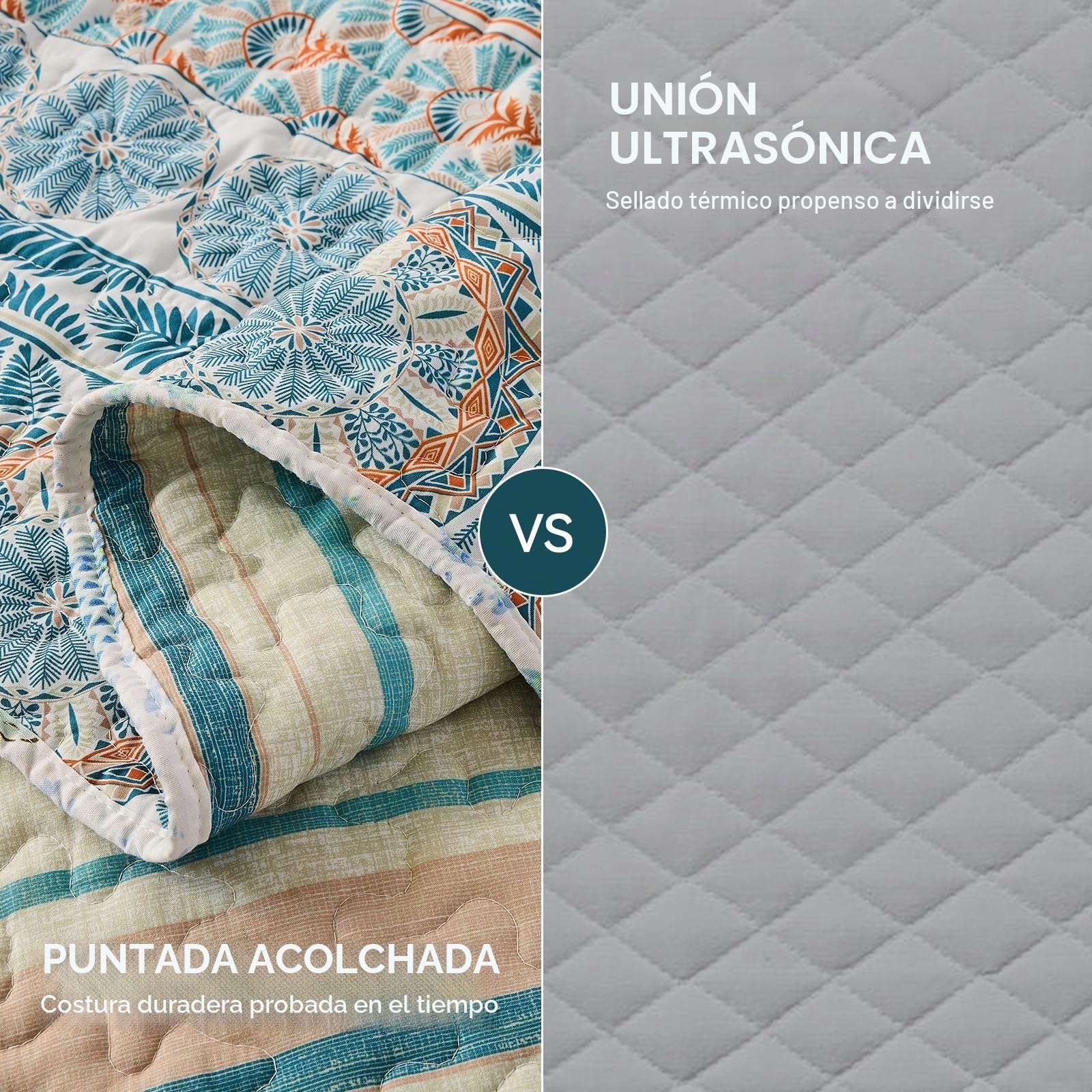 Qucover Colcha Cama 180 Bohémico, Cubrecama 250x270 cm Diseño Reversible con Motivos Geométricos Étnicos, Colcha Acolchado Azul para Decoración Interior con 2 Fundas de Almohada 50x75 cm