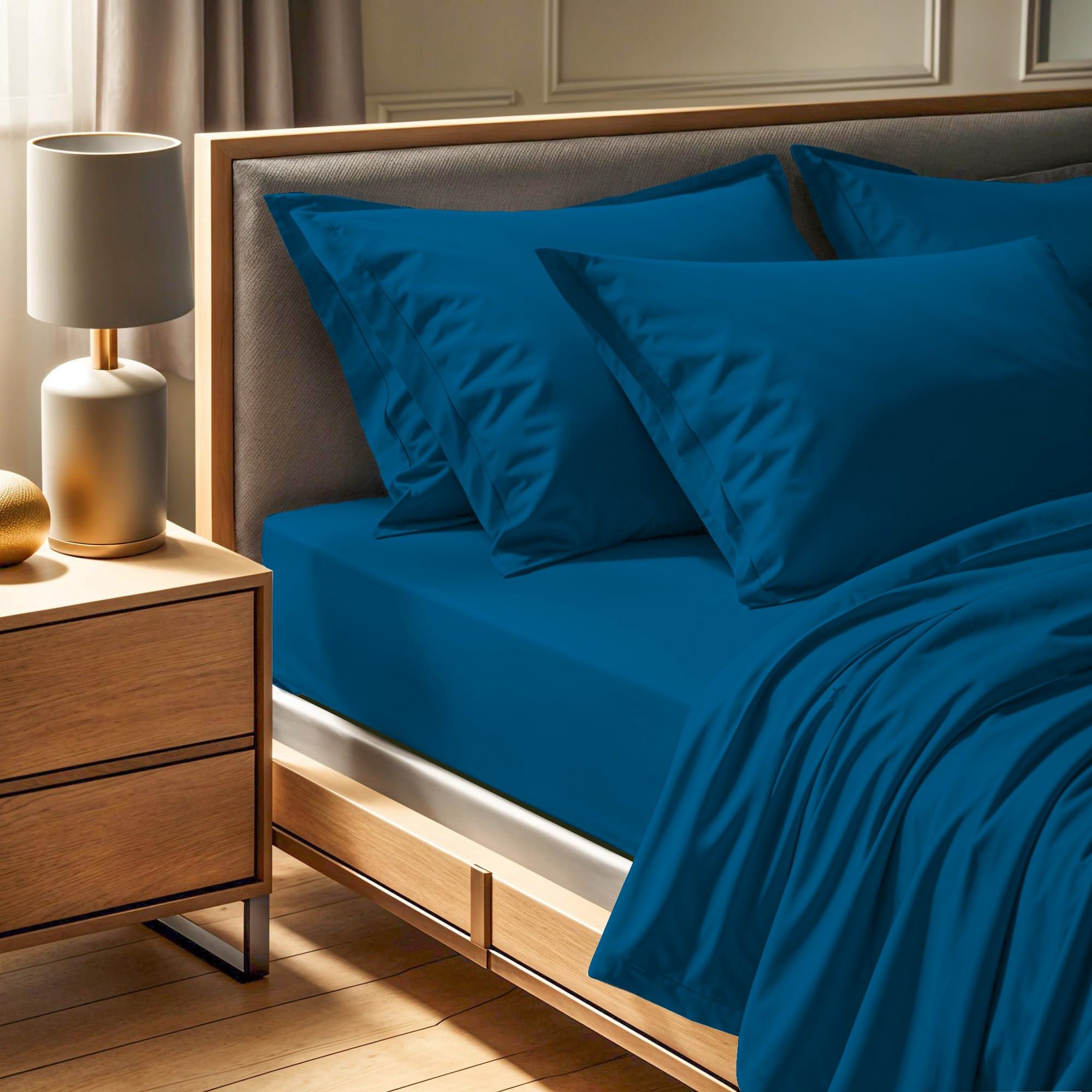 Premium Petrol Blue Ranforce Single Fitted Sheet (90 x 200 + 30 cm) | 100% Cotton, 145 Thread Count | Machine Washable at 30°C, Soft & Durable, Twin