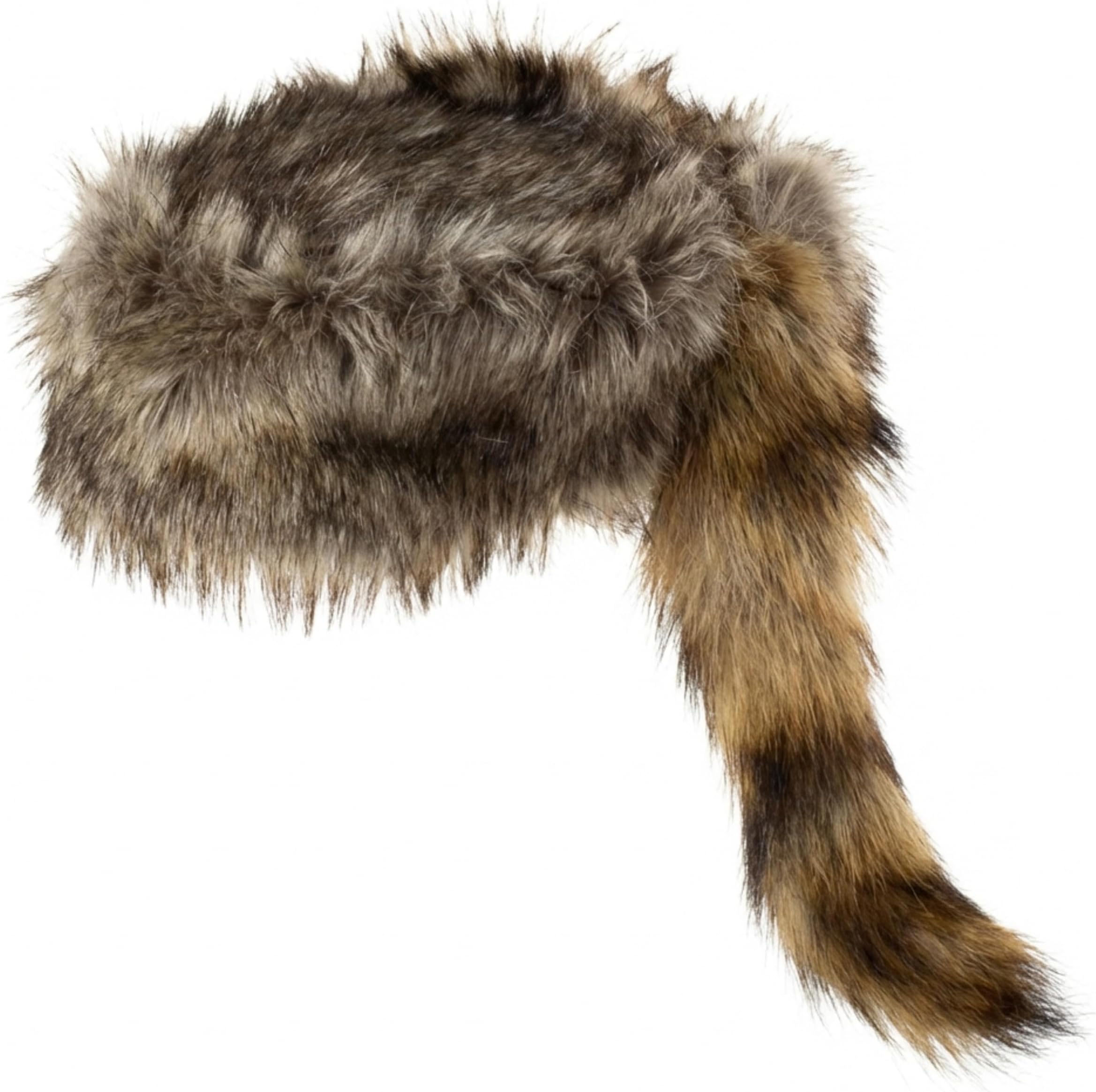Daniel Boone & Davy Crockett Style Raccoon Hat - Synthetic Cap with Real Raccoon Tail
