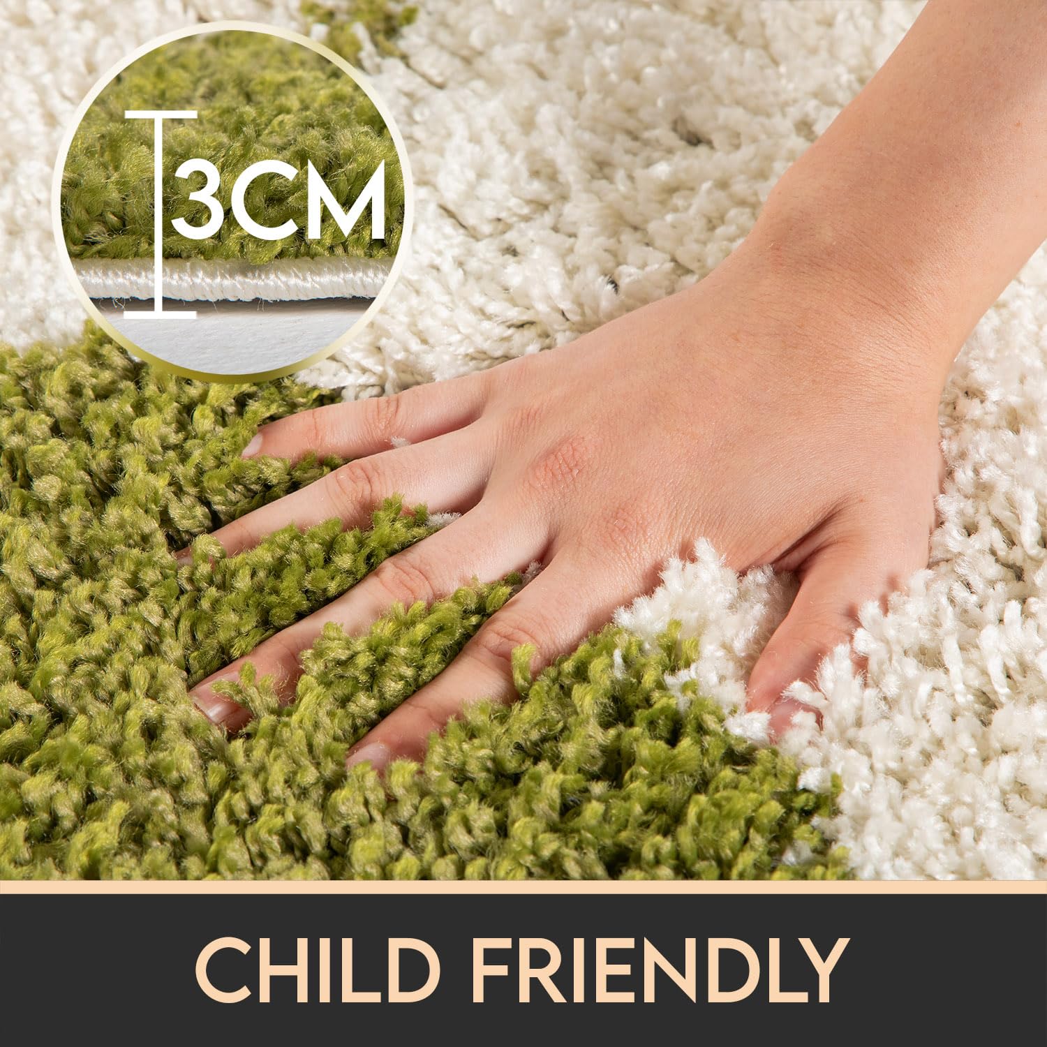 HomebyHome Tapis Enfant Football et Basketball Vert 100 cm Rond - Chambre Bébé Poil Long - Doux pour Fille et Garçon