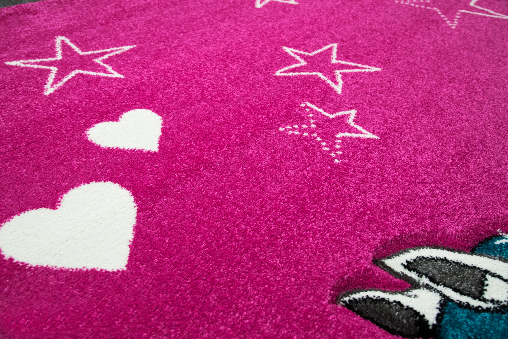 Kinderteppich Spielteppich Kinderzimmer Teppich Einhorn Design mit Konturenschnitt Pink Creme Türkis Größe 120x170 cm