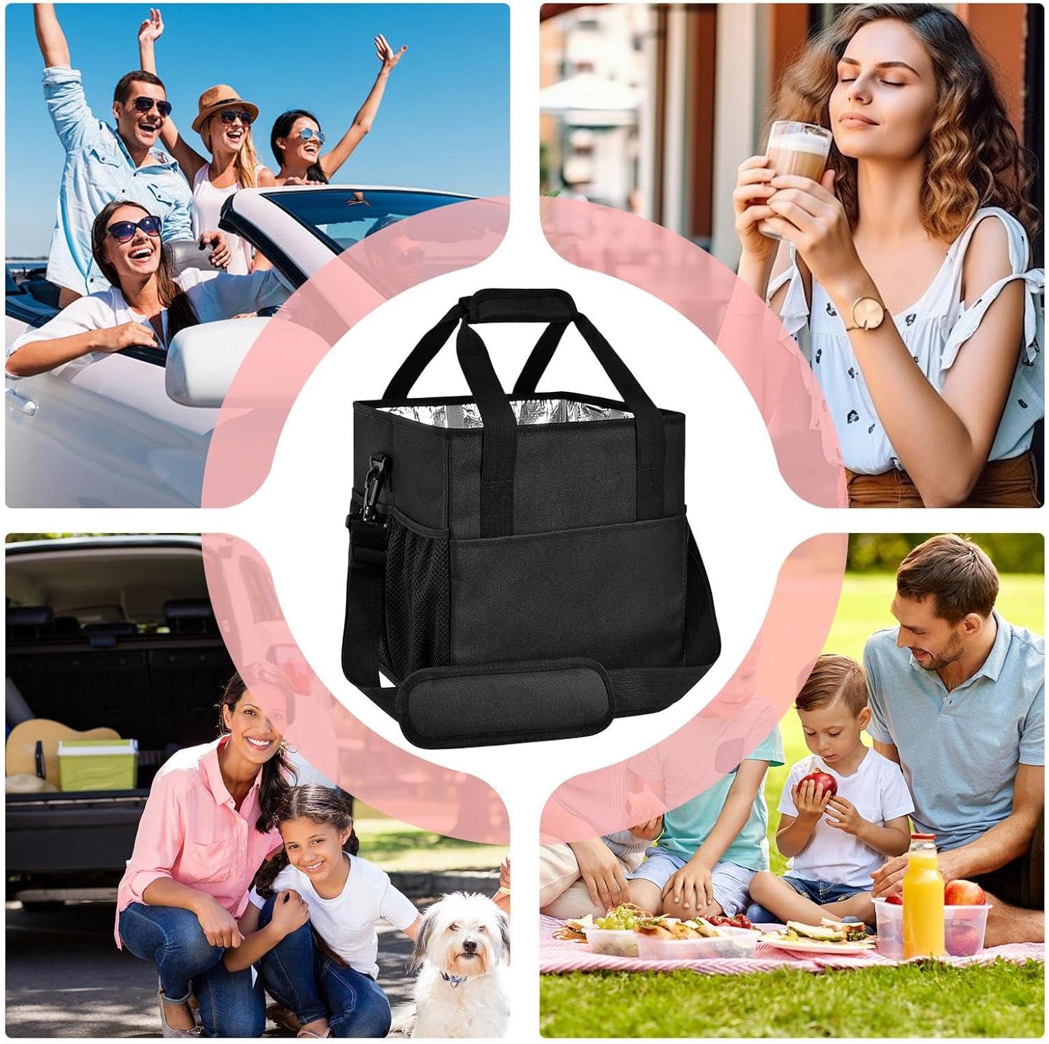 Cup Carrier | with Adjustable Dividers Shoulder Strap Large - Portable Drink Carrier 4-Cup Holder | for Coffee Juice Beer Water Bottle Delivery Car Travel Camping Picnic