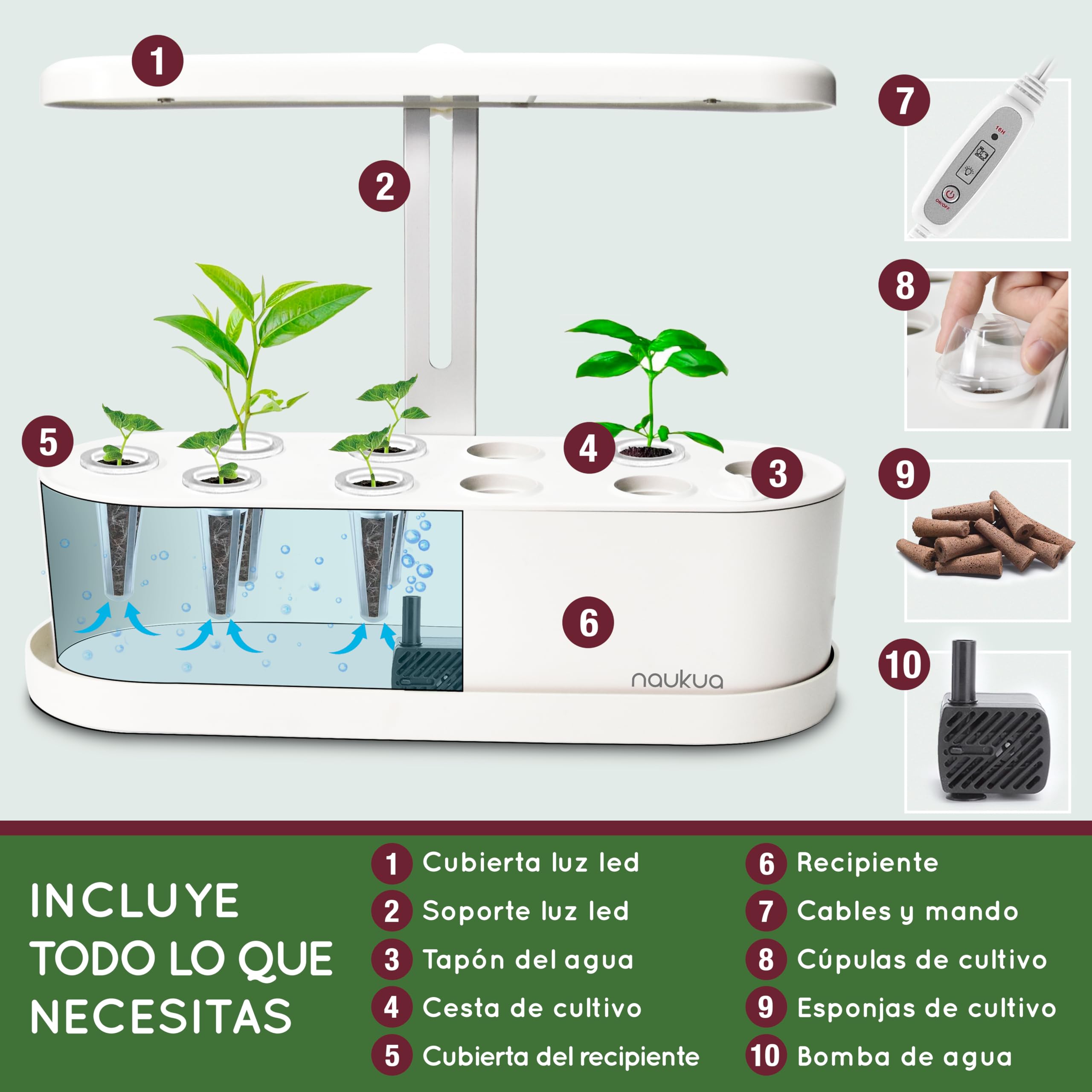 Huerto Urbano Inteligente - Sistema de Cultivo Hidropónico - Kit de Cultivo Smart Garden con Iluminación LED Temporizador automático