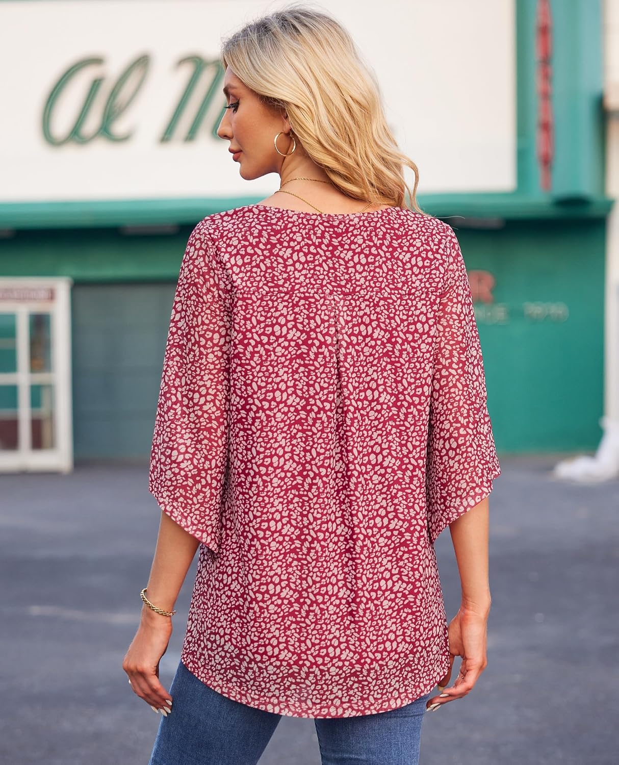 Blouse for Women Dressy Casual Summer Chiffon 3/4 Sleeve Tops Business Work Shirts Double Layered Tunic Evening Party - Image 2