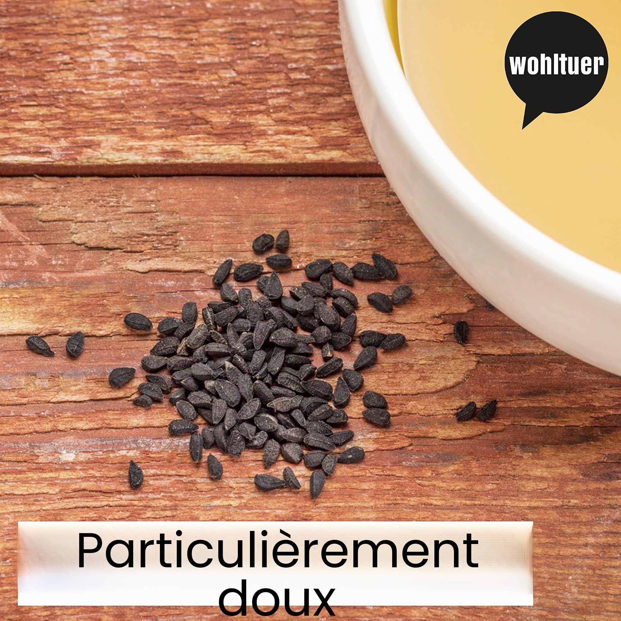 Wohltuer Huile de nigelle bio 500 ml – Pressée à froid et de qualité alimentaire brute – Particulièrement douce – Produit de la marque Allgäuer Ölmühle
