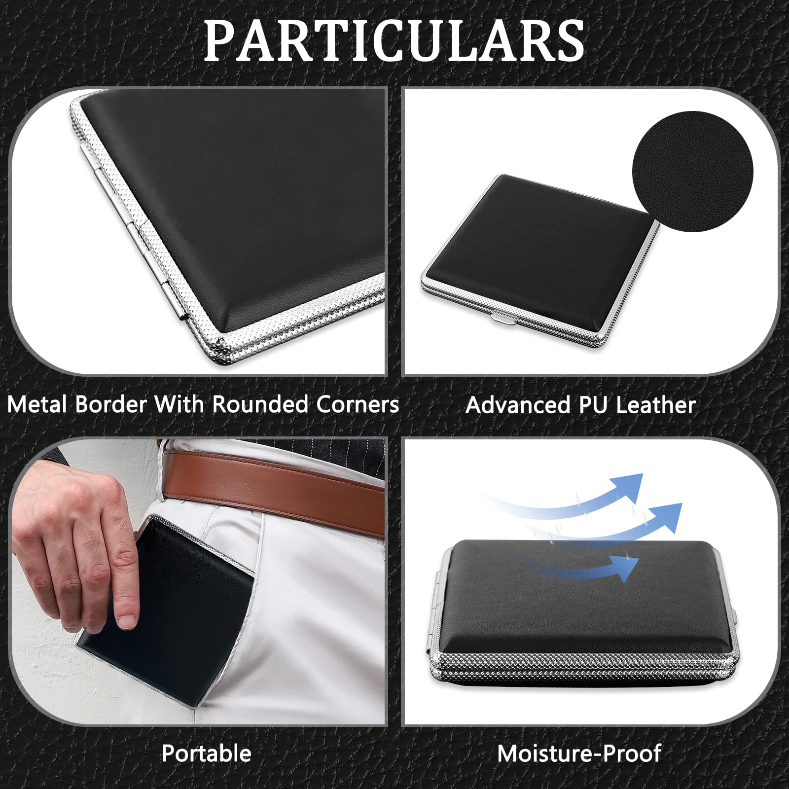 Amazon.com: ZUFECY Leather Cigarette Case, Thin Metal Cigarette Case, 20  Capacity for Regular, Elastic Strap Cigarette Case for Smokers, 84mm  Regular Size (Black) : Health & Household