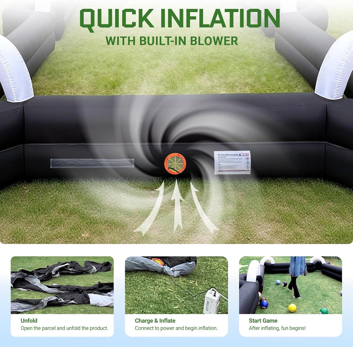 OZIS Inflatable Soccer Pool Giant Table Football Pool Pitch Billiards Inflatable Football Billiard Ball Game with Blower & 16 Balls Durable Materials for Backyard Outdoors Indoor Sports Game(Black)