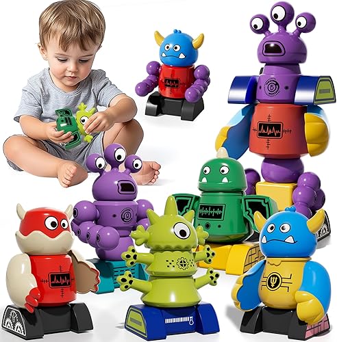 Juguetes robot magnéticos para niños de 3 a 5 años  Magnetismo apilable, transformación de juguetes para niños de 5 a 7 años con caja de